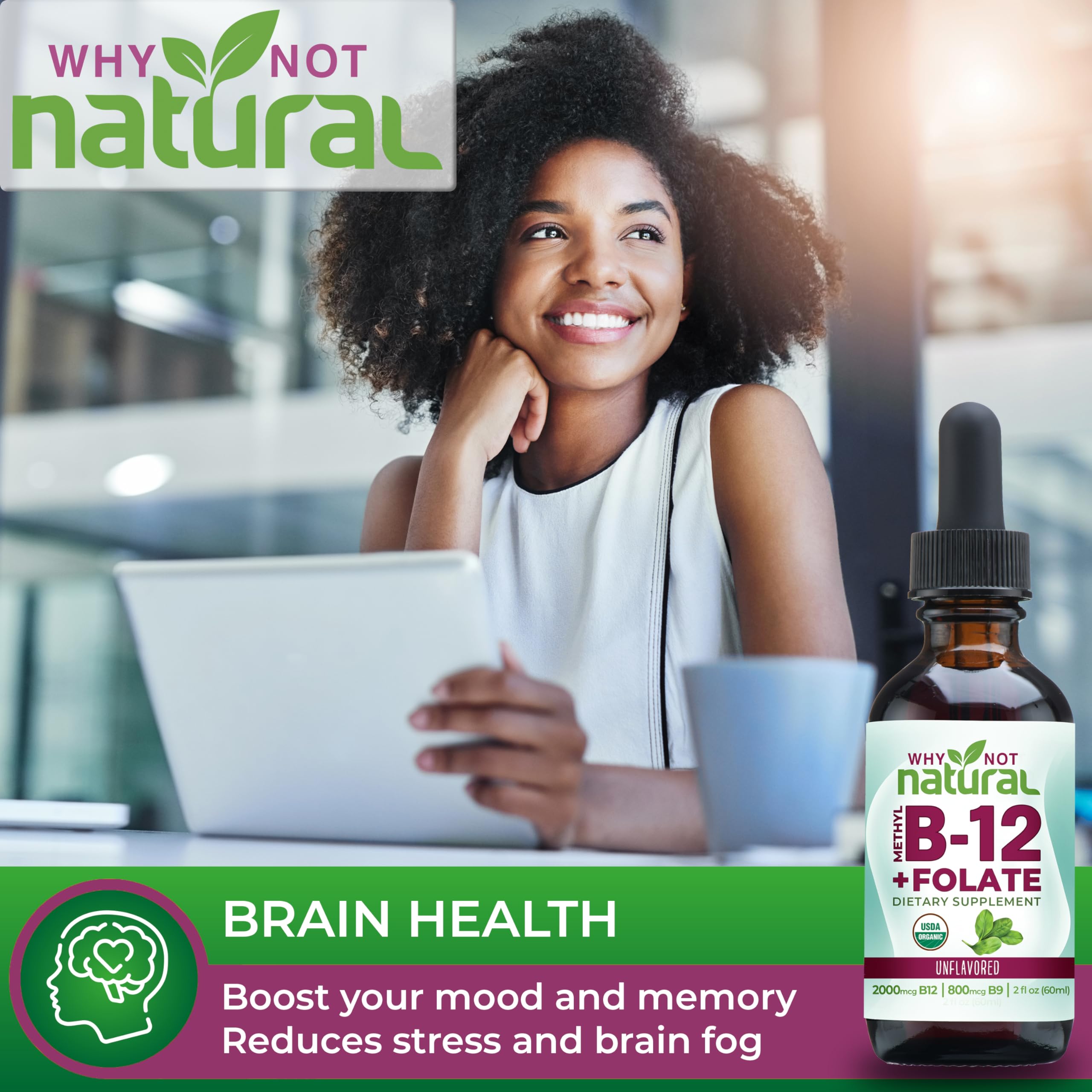 Why Not Natural B12 Liquid Plus Folate bottle in morning routine.
