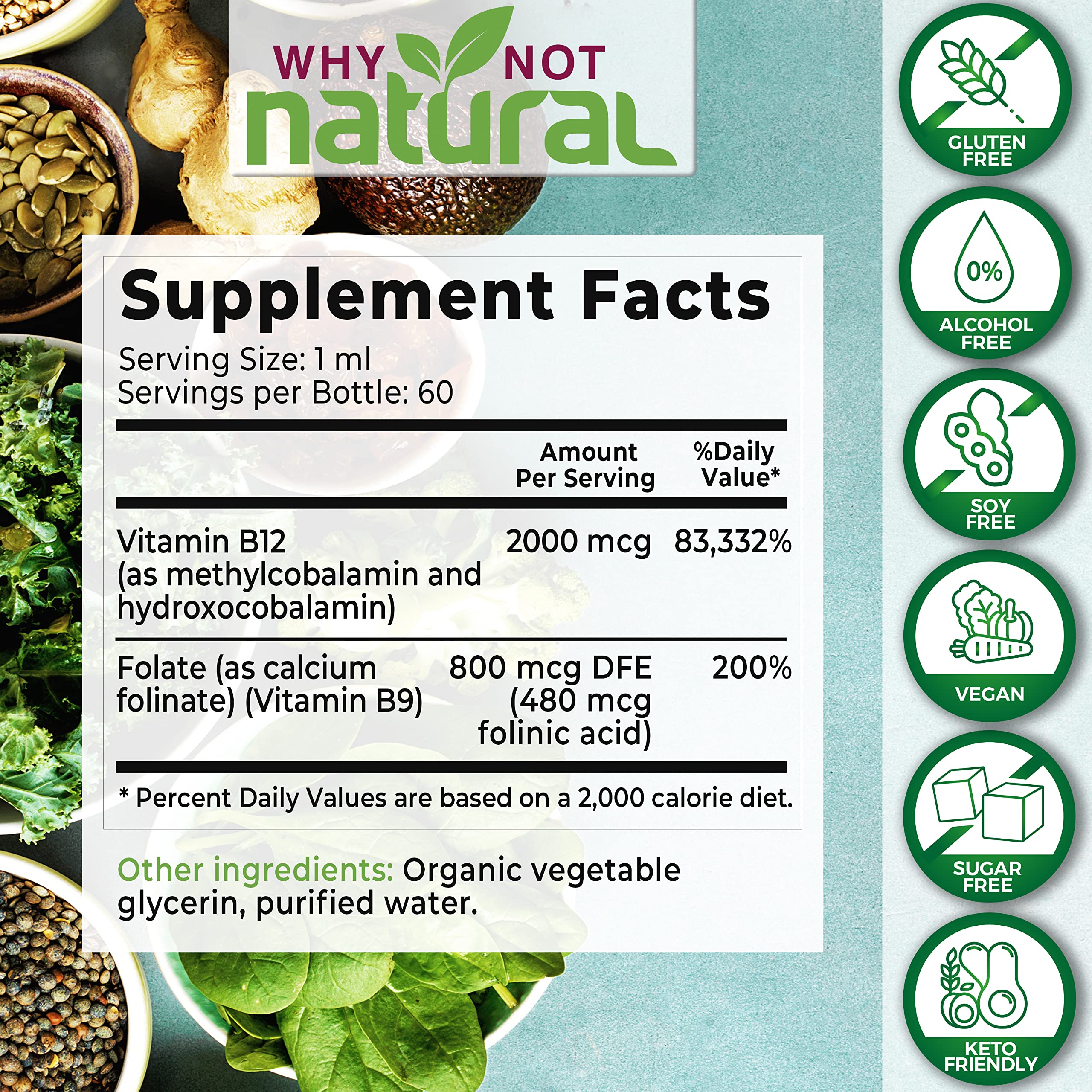 Why Not Natural B12 Liquid Plus Folate dropper with precise dosing.