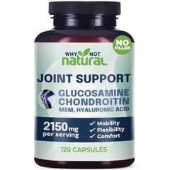 Why Not Natural glucosamine-chondroitin-msm bottle for joint support on shelf.