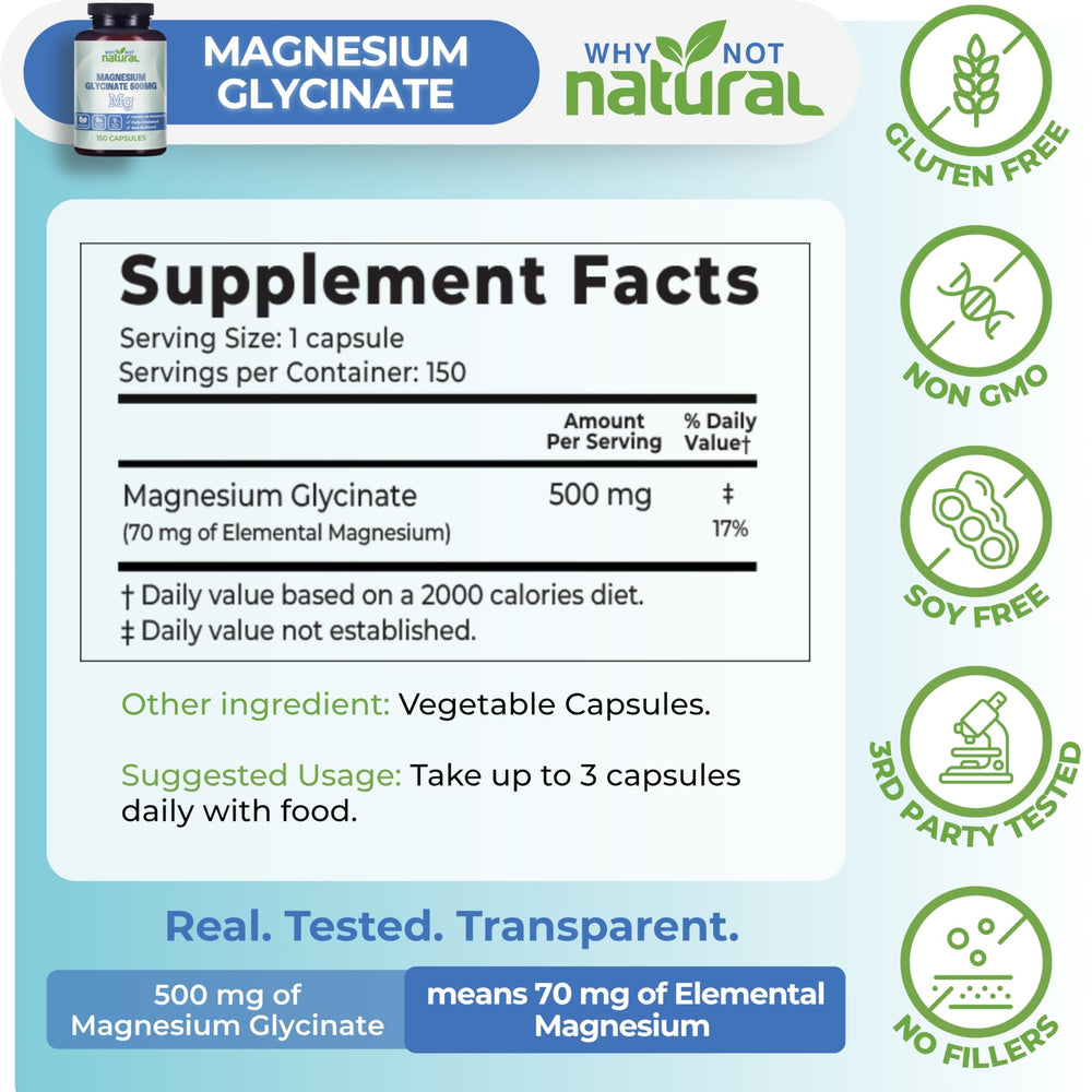 Why Not Natural vegan form magnesium glycinate capsules for everyday wellness