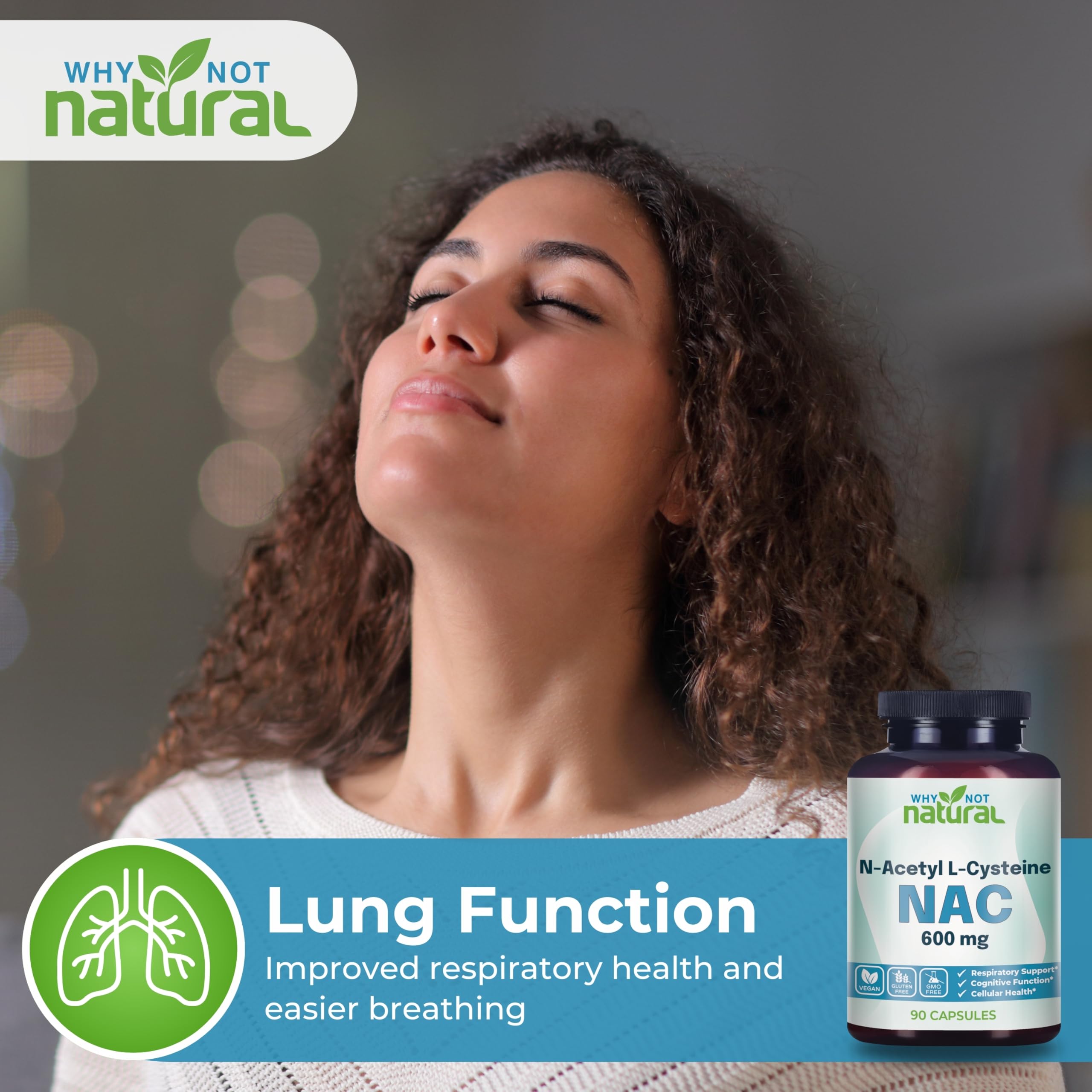 Why Not Natural NAC 600 mg capsules in hand for easy daily use