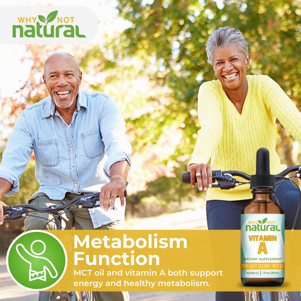 Packaging display featuring Why Not Natural Vitamin A Drops.