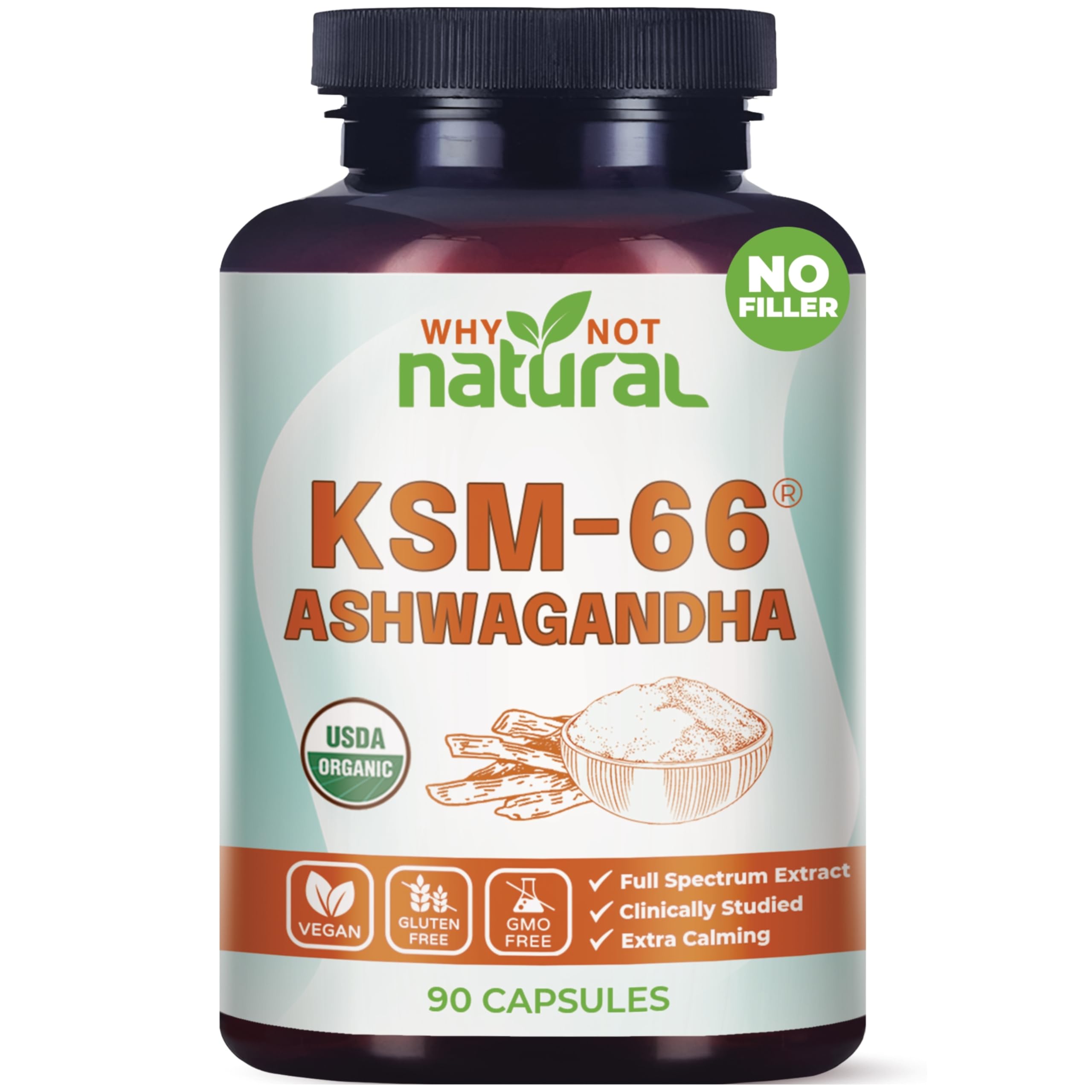 Why Not Natural Ashwagandha KSM66 bottle for stress support and daily calm.