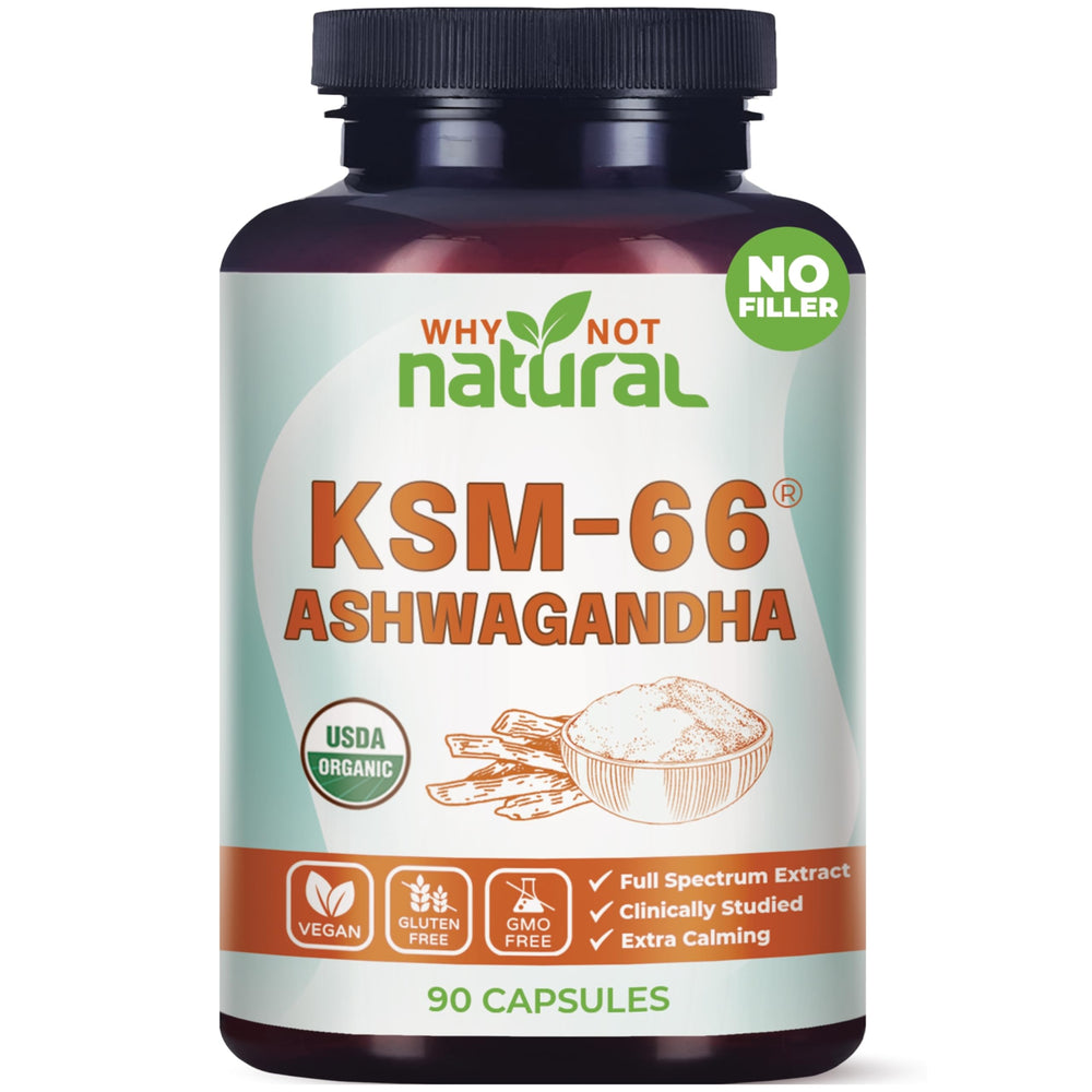 Why Not Natural Ashwagandha KSM66 bottle for stress support and daily calm.
