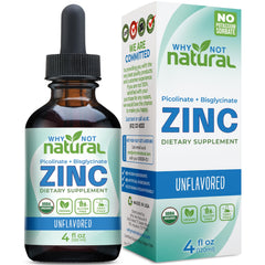 Why Not Natural Organic Liquid Zinc Drops poured for easy daily supplementation