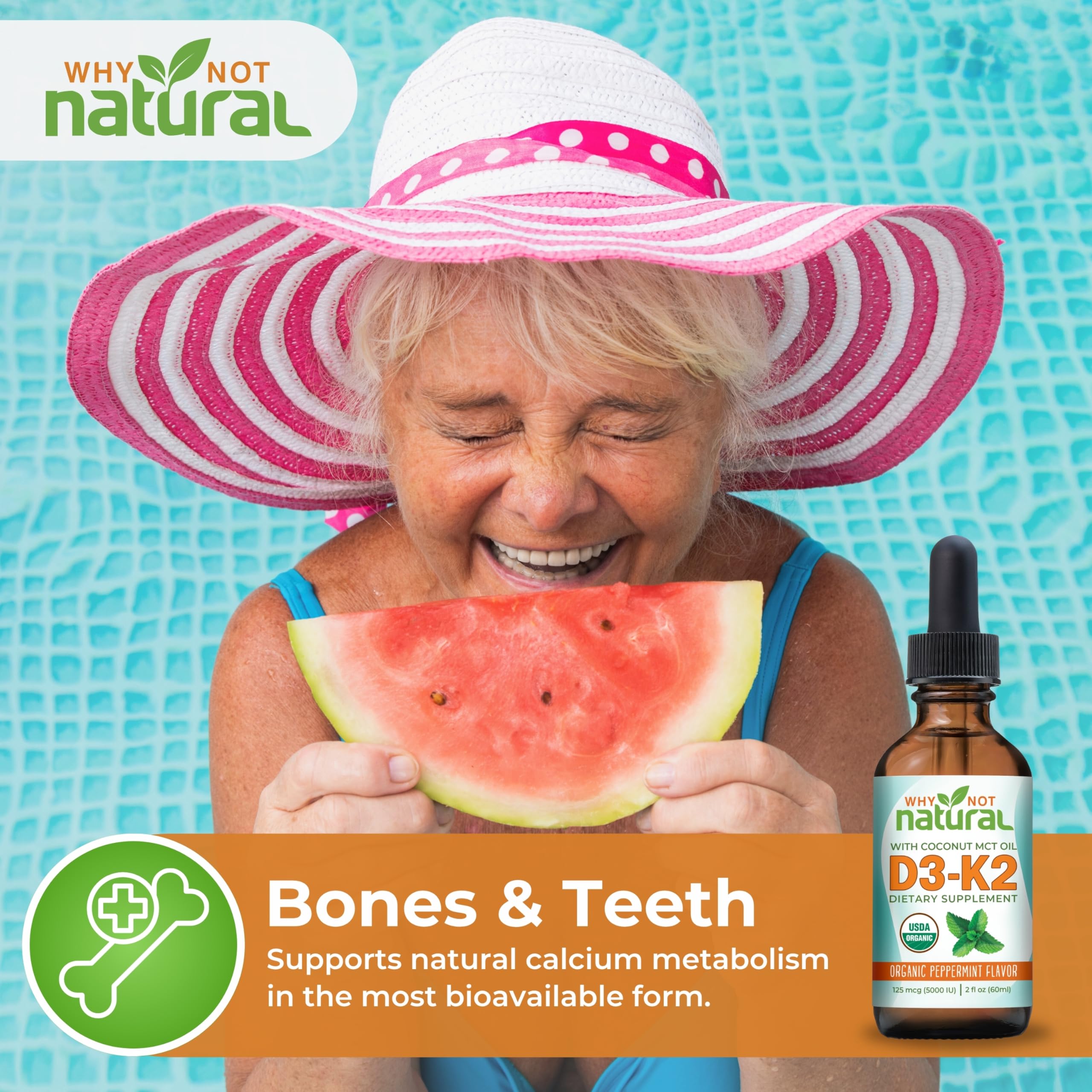 Why Not Natural packaging image showing bottle label and third party testing badge.