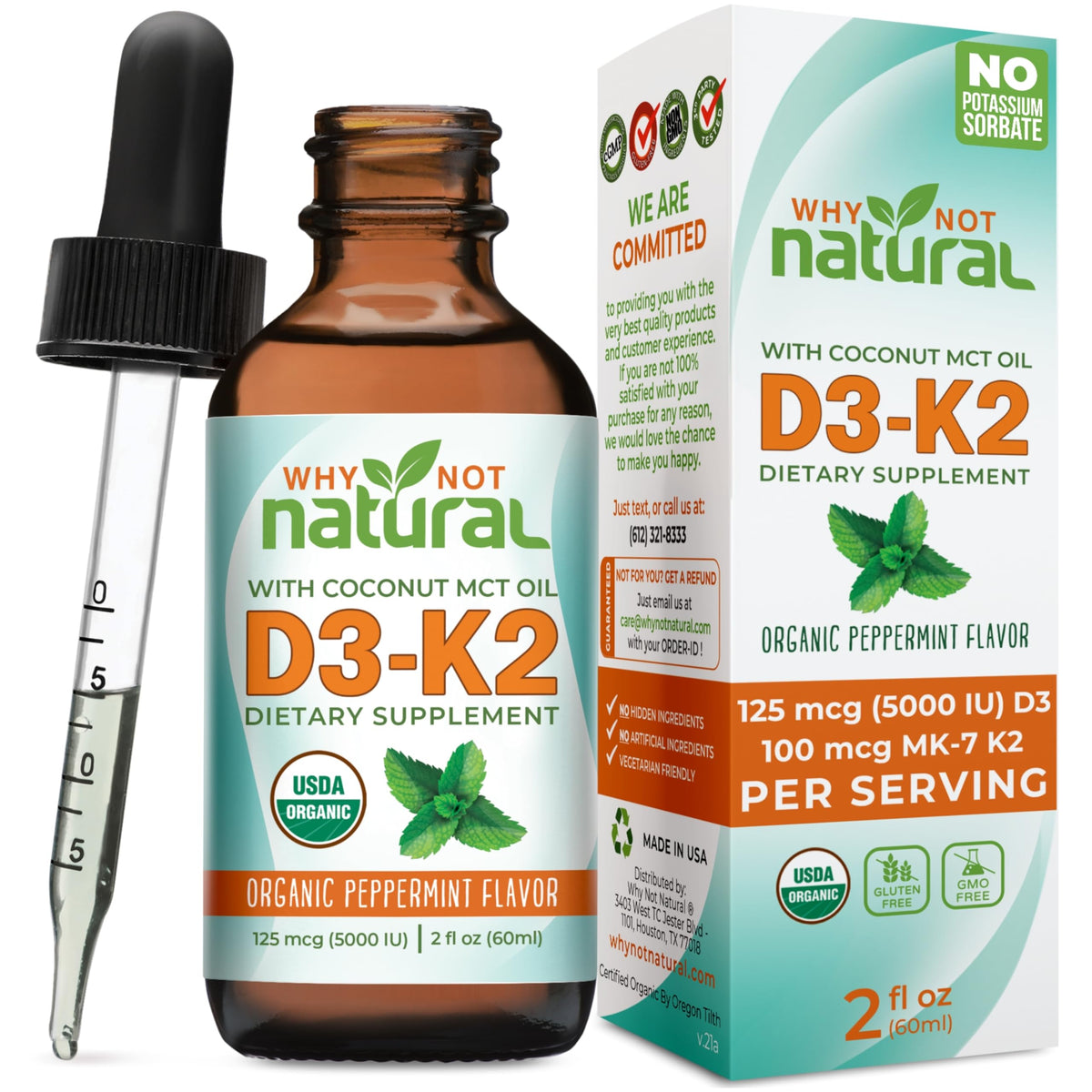 Why Not Natural vitamin D3 K2 liquid drops bottle ready for daily bone support routine.