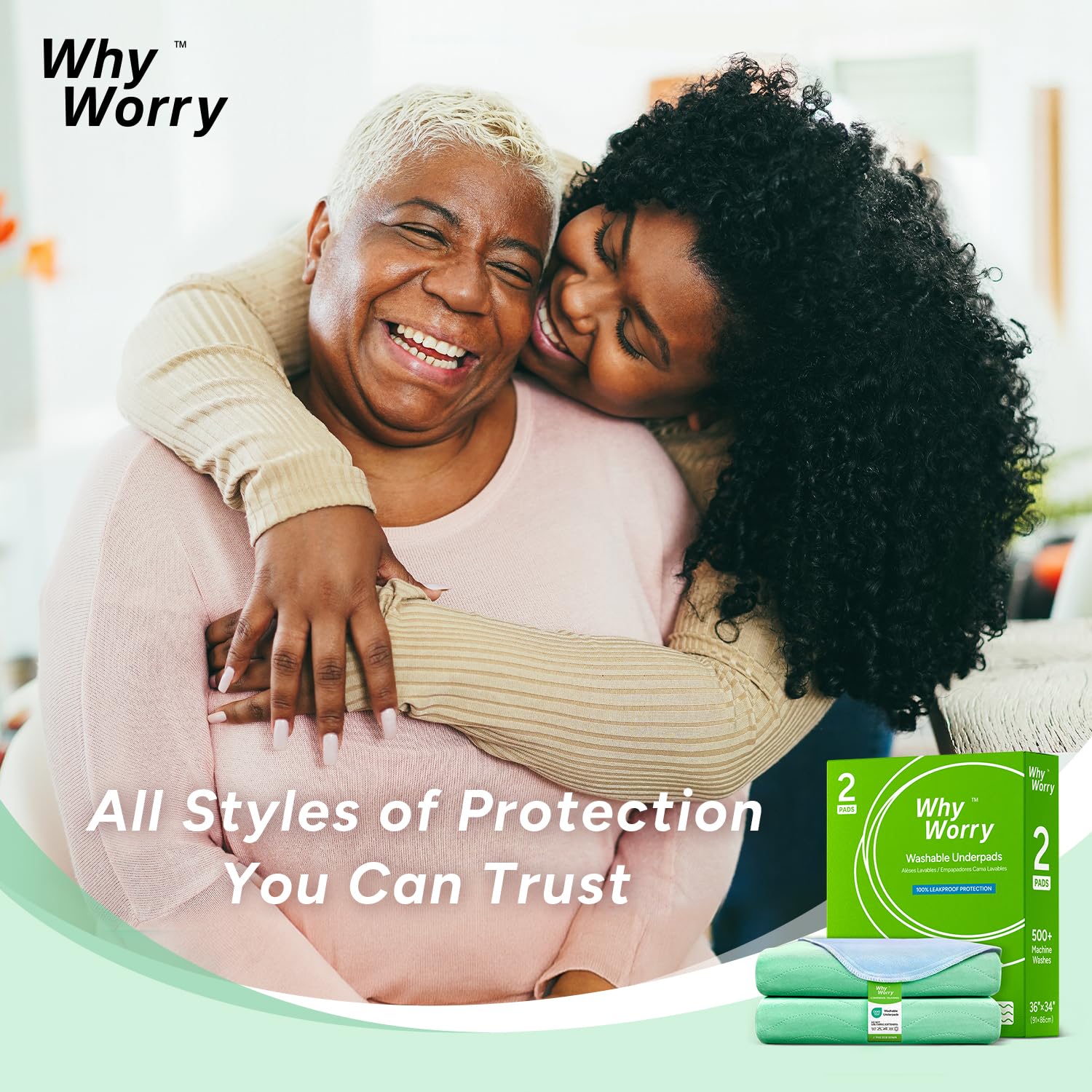 WhyWorry heavy absorbency underpad protects beds and furniture