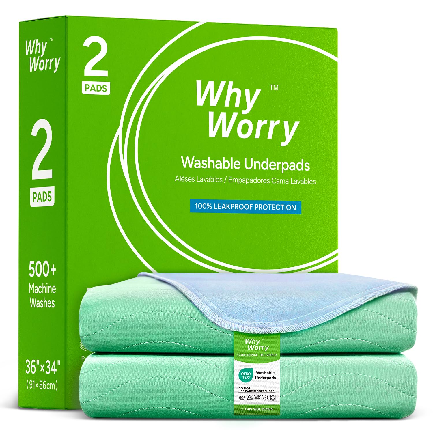 WhyWorry washable bed pad 34x36 pack viewed from above for full bed coverage