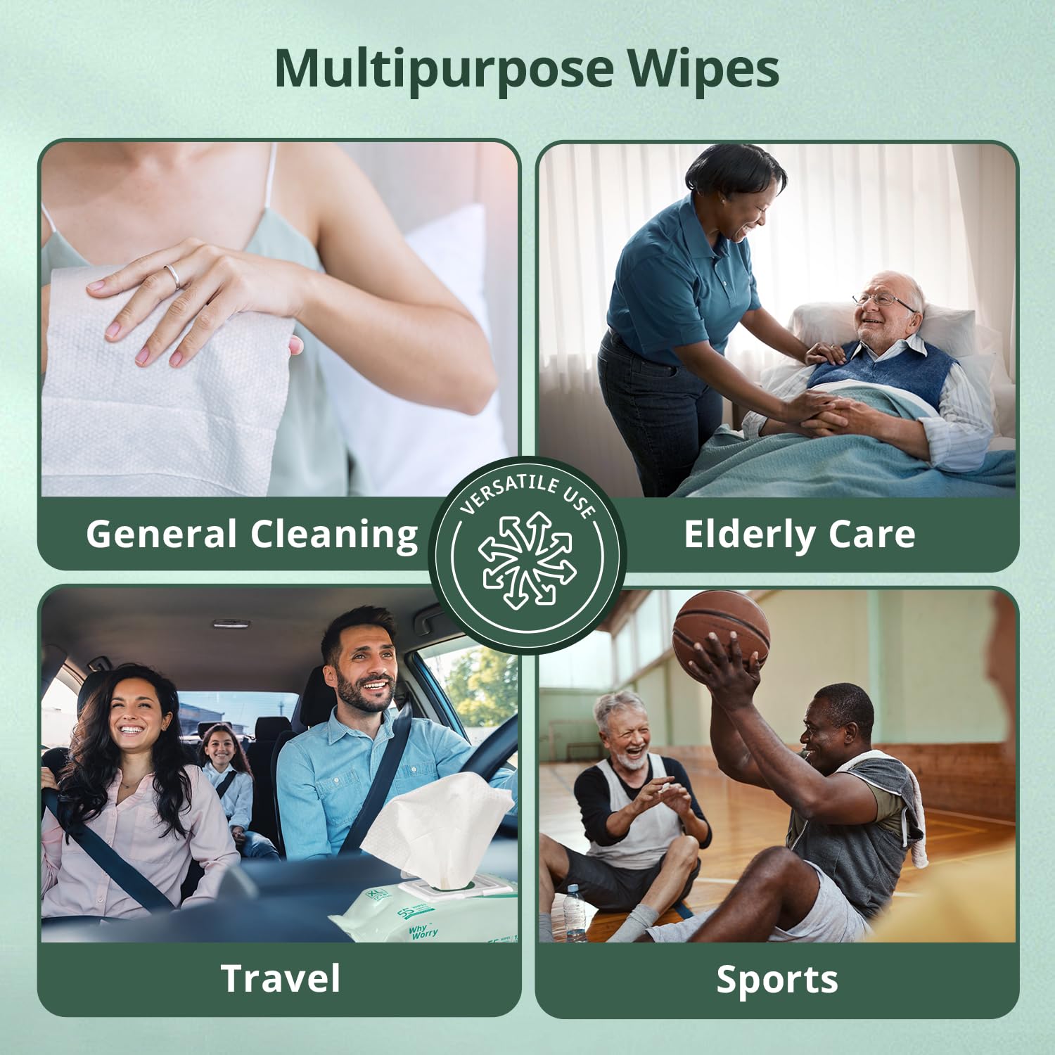 WhyWorry wipes with flip-top lid keep moisture ready.