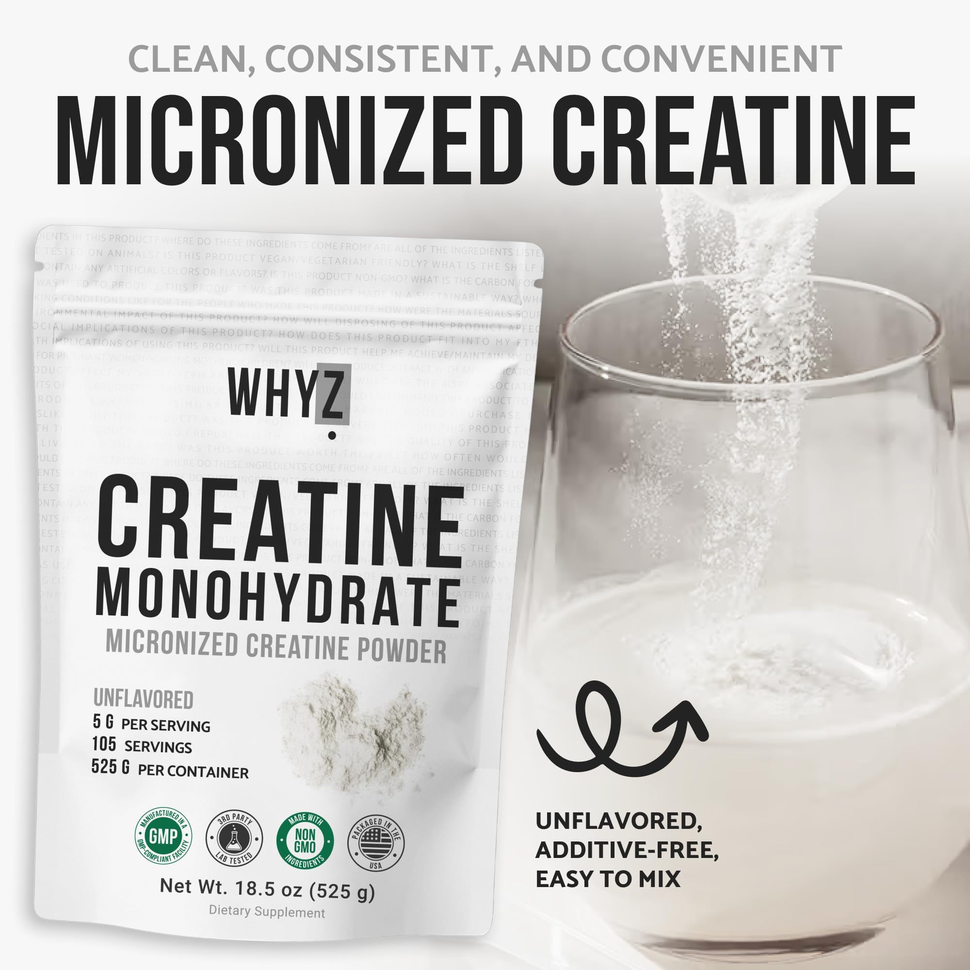 WHYZ Creatine Monohydrate powder in a shake supports versatile training routines.