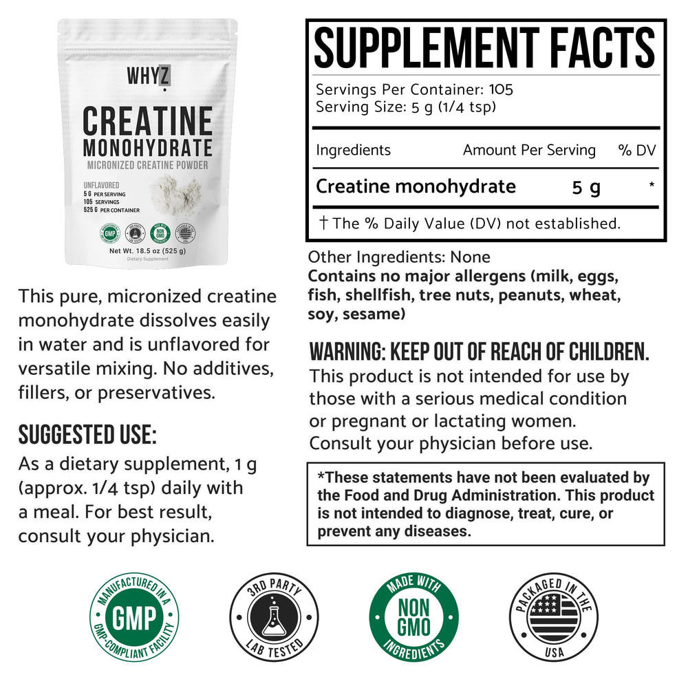 WHYZ Creatine powder scoop ready for consistent daily servings.