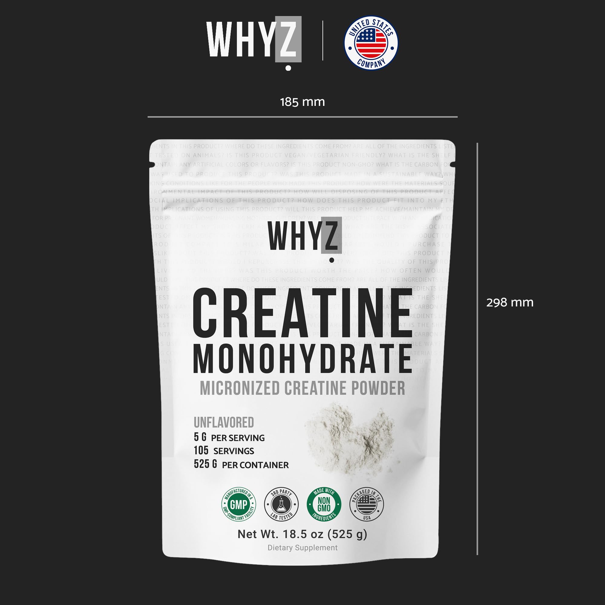 WHYZ container highlights 105 servings per tub for flexible dosing.