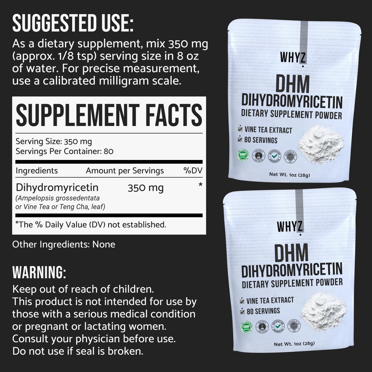 WHYZ DHM powder scoop serve illustrates easy measurement for daily nutrition.