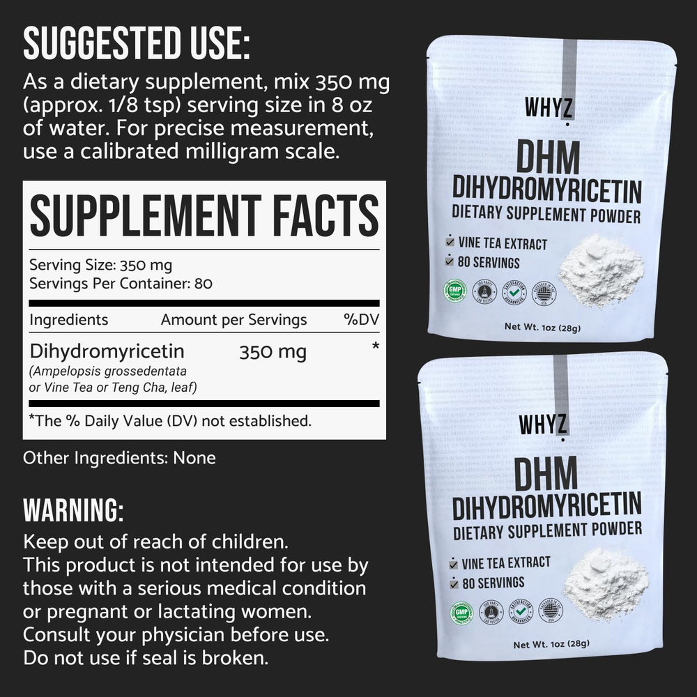 WHYZ DHM powder scoop serve illustrates easy measurement for daily nutrition.