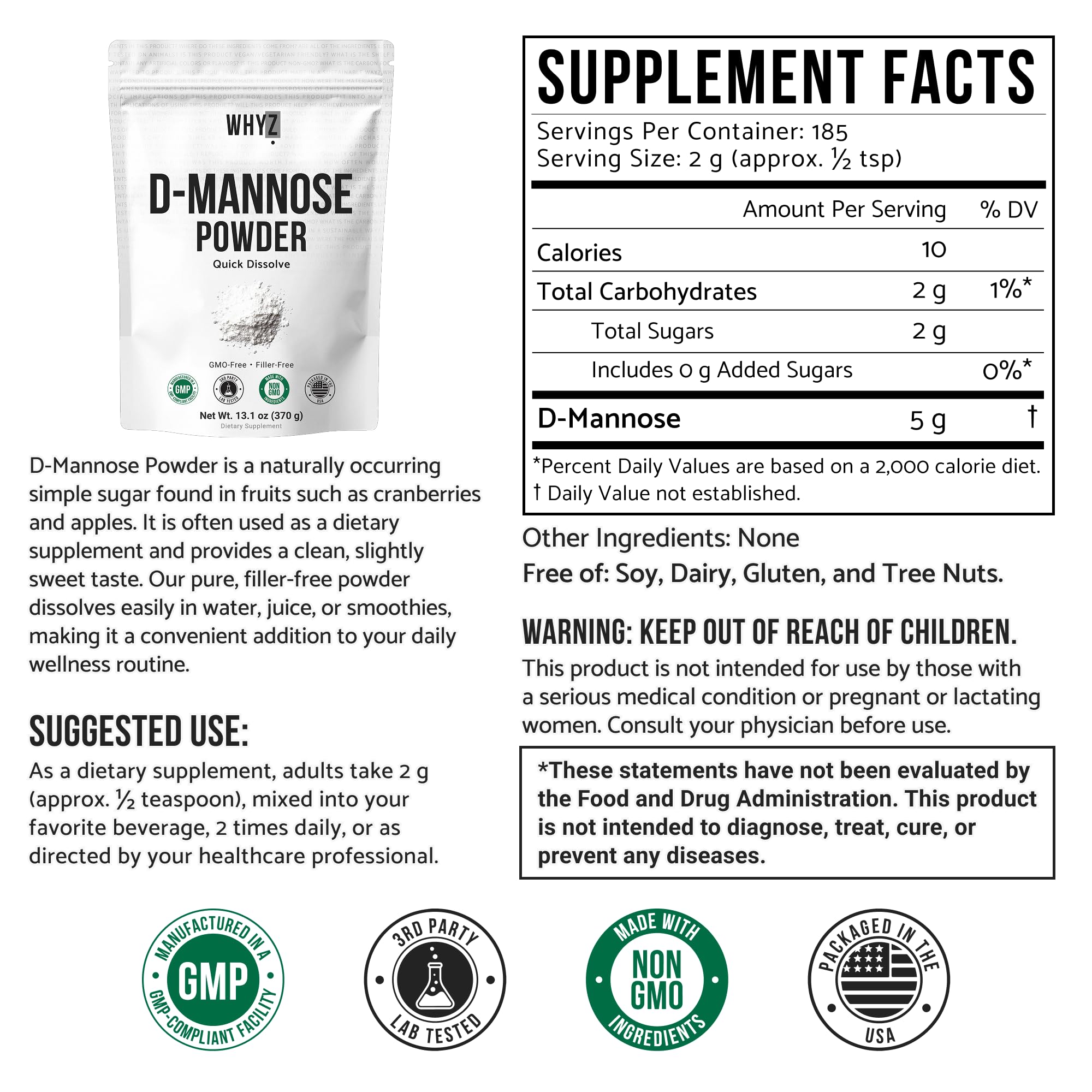 WHYZ D-Mannose powder jar on kitchen shelf for easy daily health support.