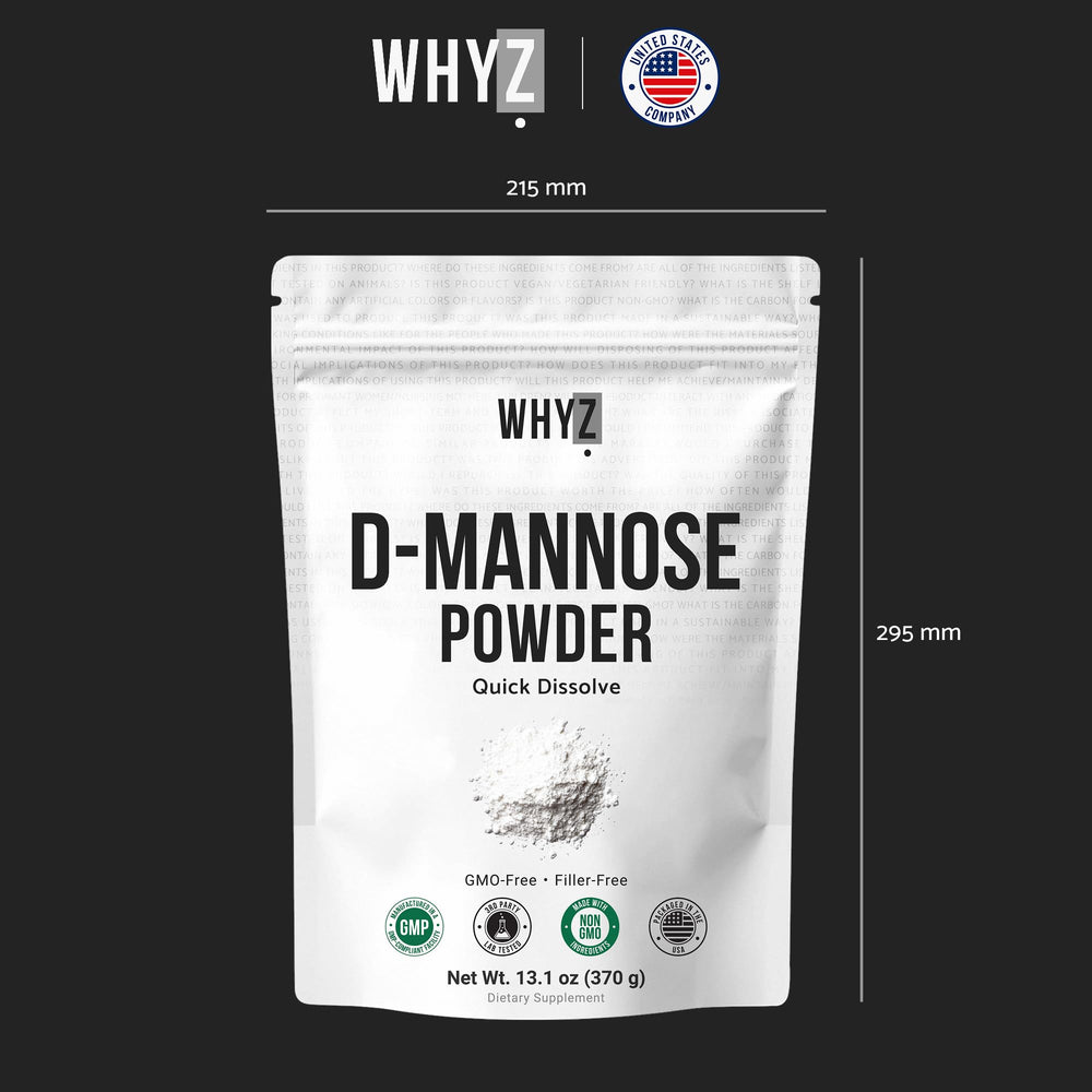 WHYZ D-Mannose powder unflavored and versatile for drinks.