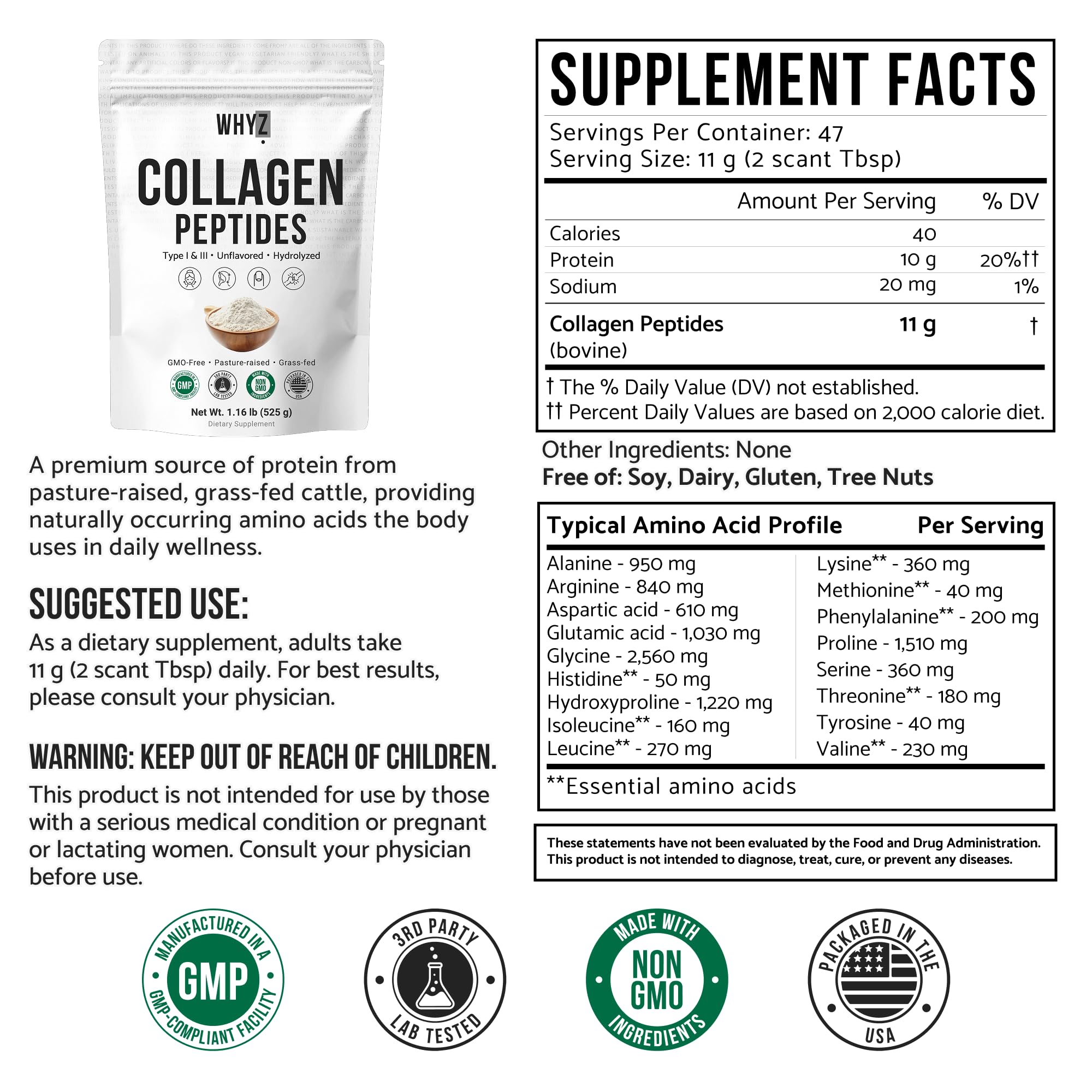 WHYZ hydrolyzed collagen Type I & III dissolves smoothly in beverages