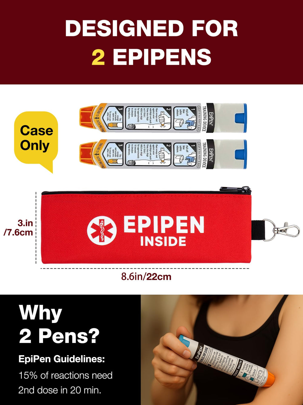 Two-EpiPen WIBOND case with emergency printing for fast recognition.