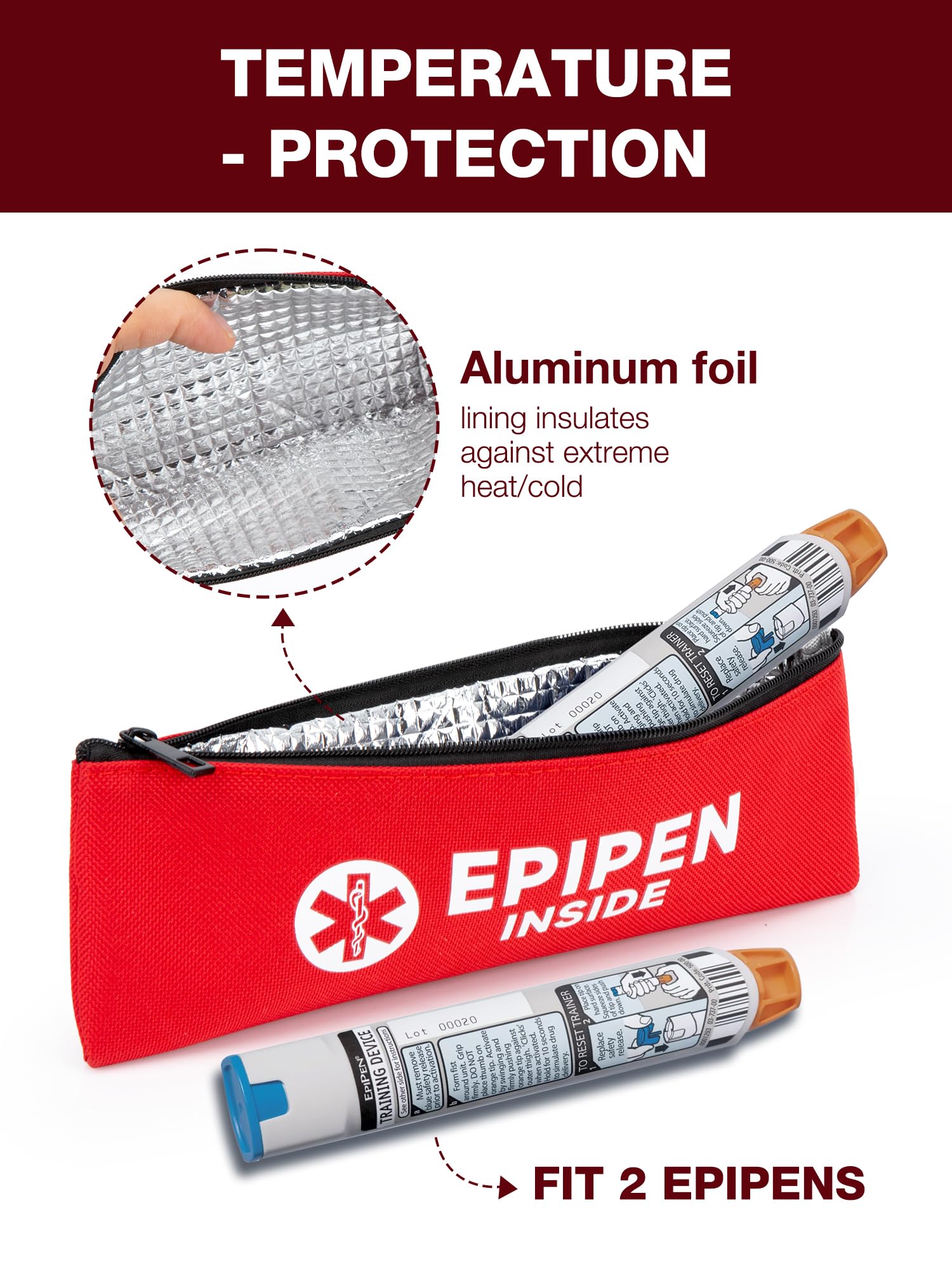 WIBOND waterproof-durable Epipen case protects contents from rain and sweat during activities.