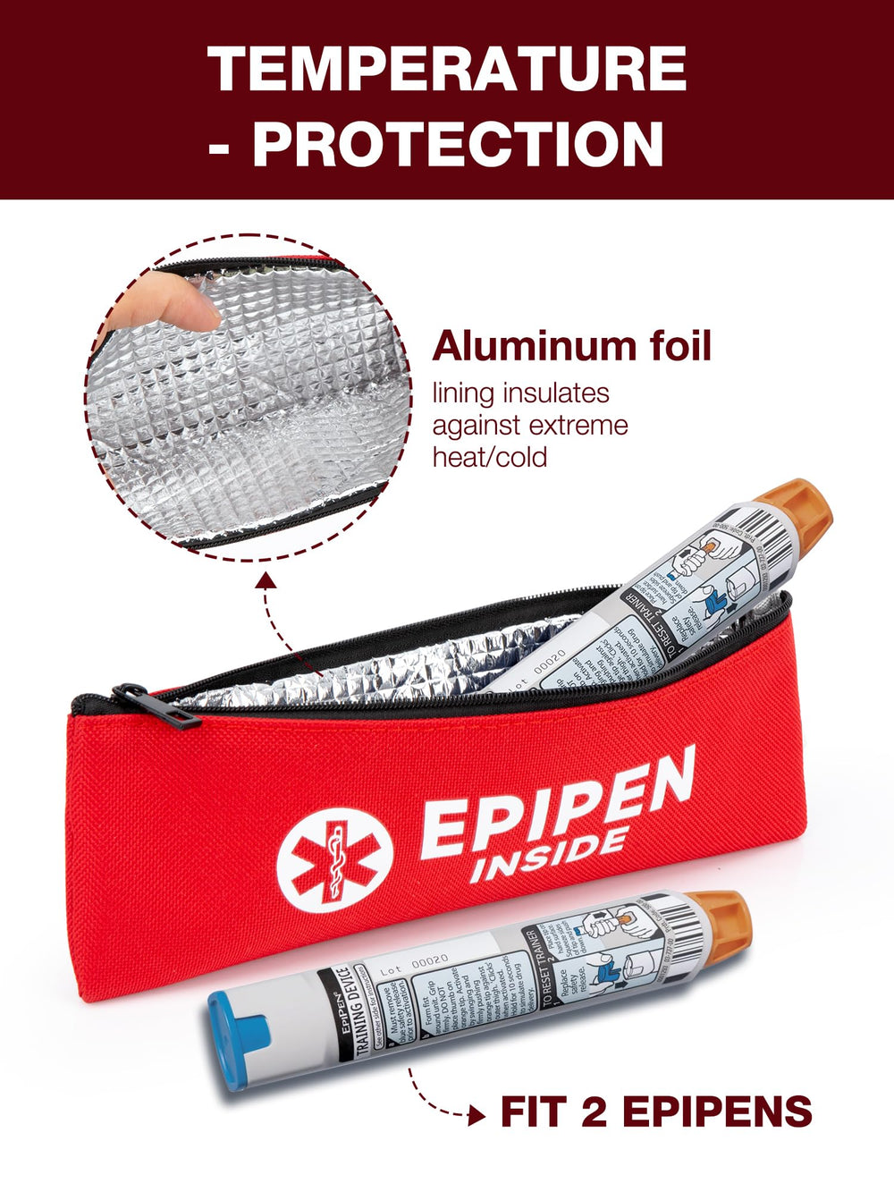 WIBOND waterproof-durable Epipen case protects contents from rain and sweat during activities.