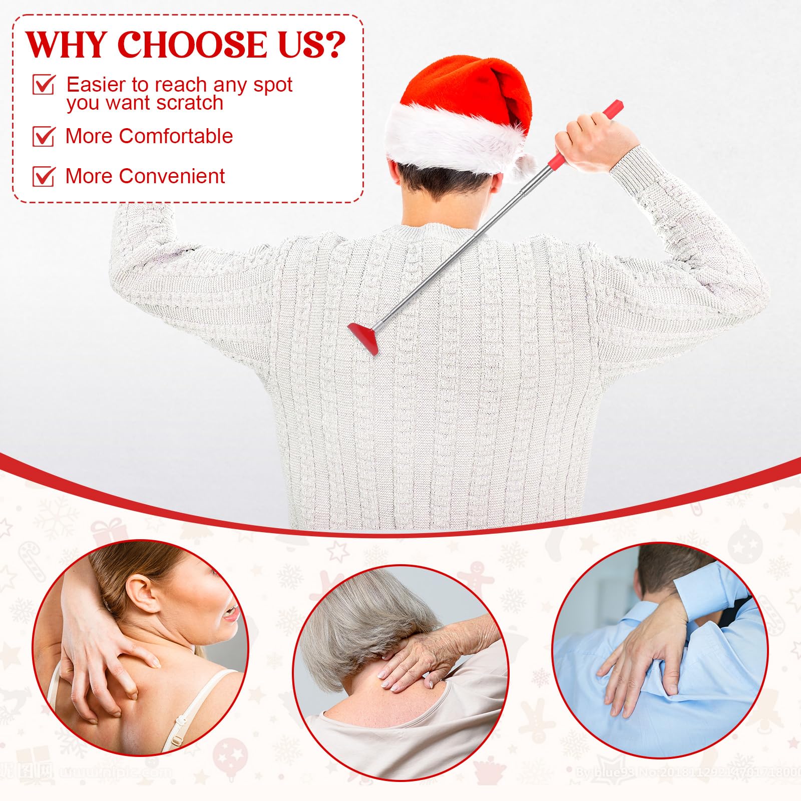 Widecook extendable back scratcher reaching shoulders and back.