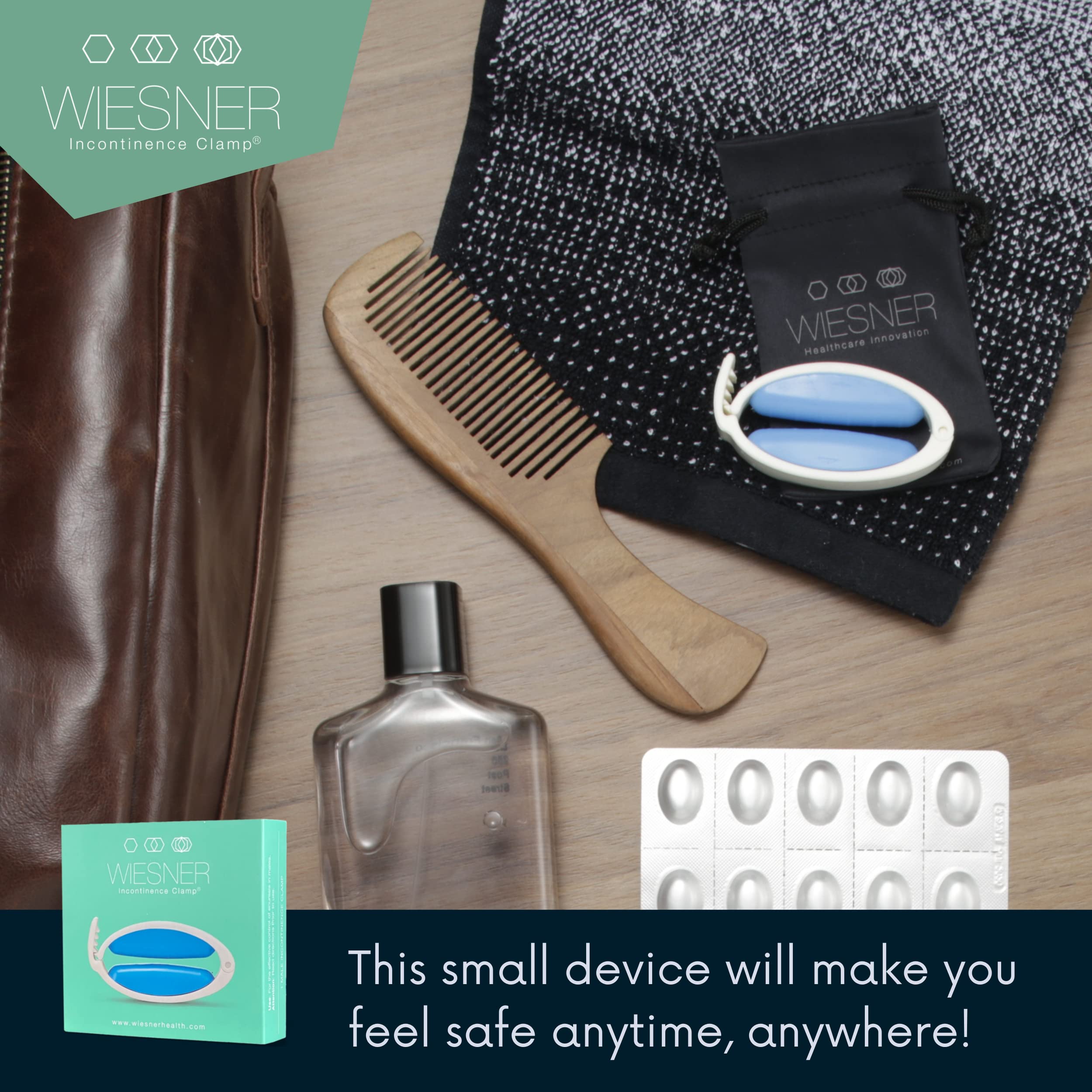 WIESNER Incontinence Clamp worn discreetly for everyday confidence.