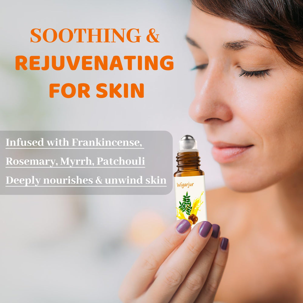 Wigarjur frankincense roll-on label showing premium natural blend