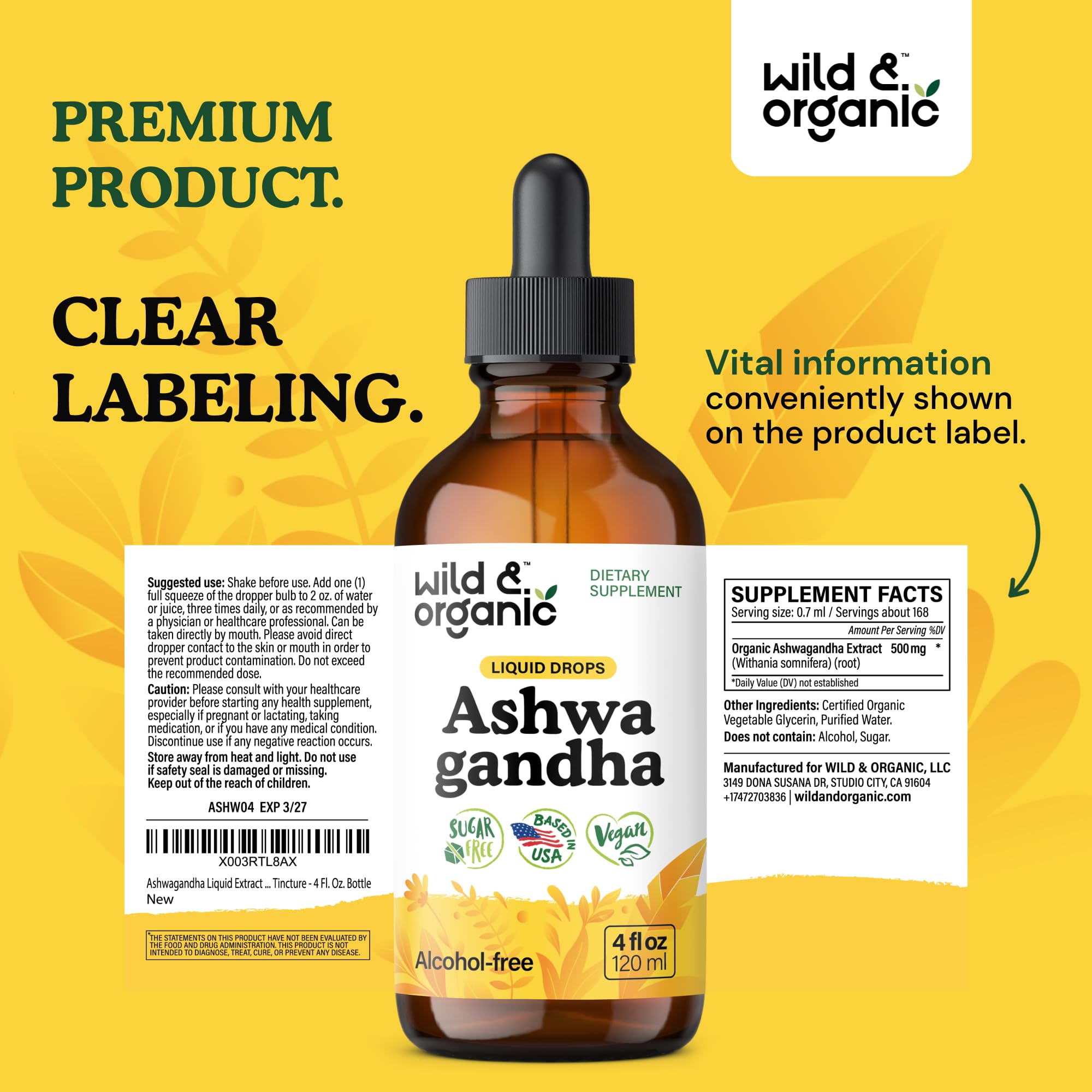 56-day supply implied by Wild & Organic Ashwagandha Drops bottle.
