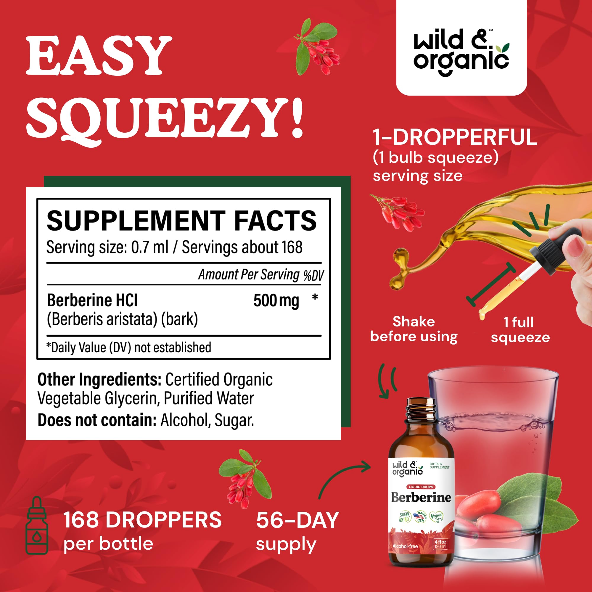 Dropper-cap close-up emphasizes precise dosing in a vegan, sugar-free formula.