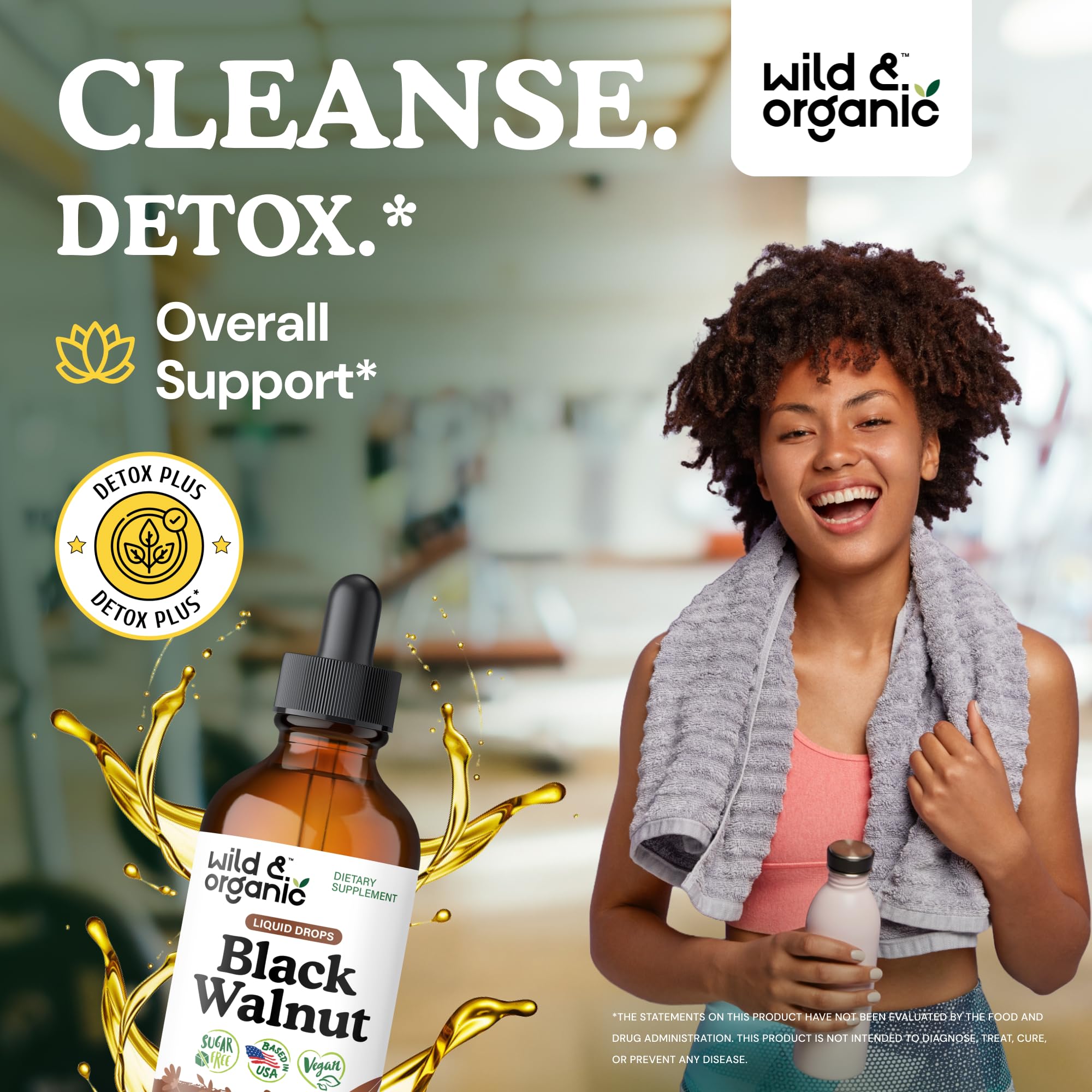 Wild & Organic Black Walnut tincture drops pouring for easy daily dosing