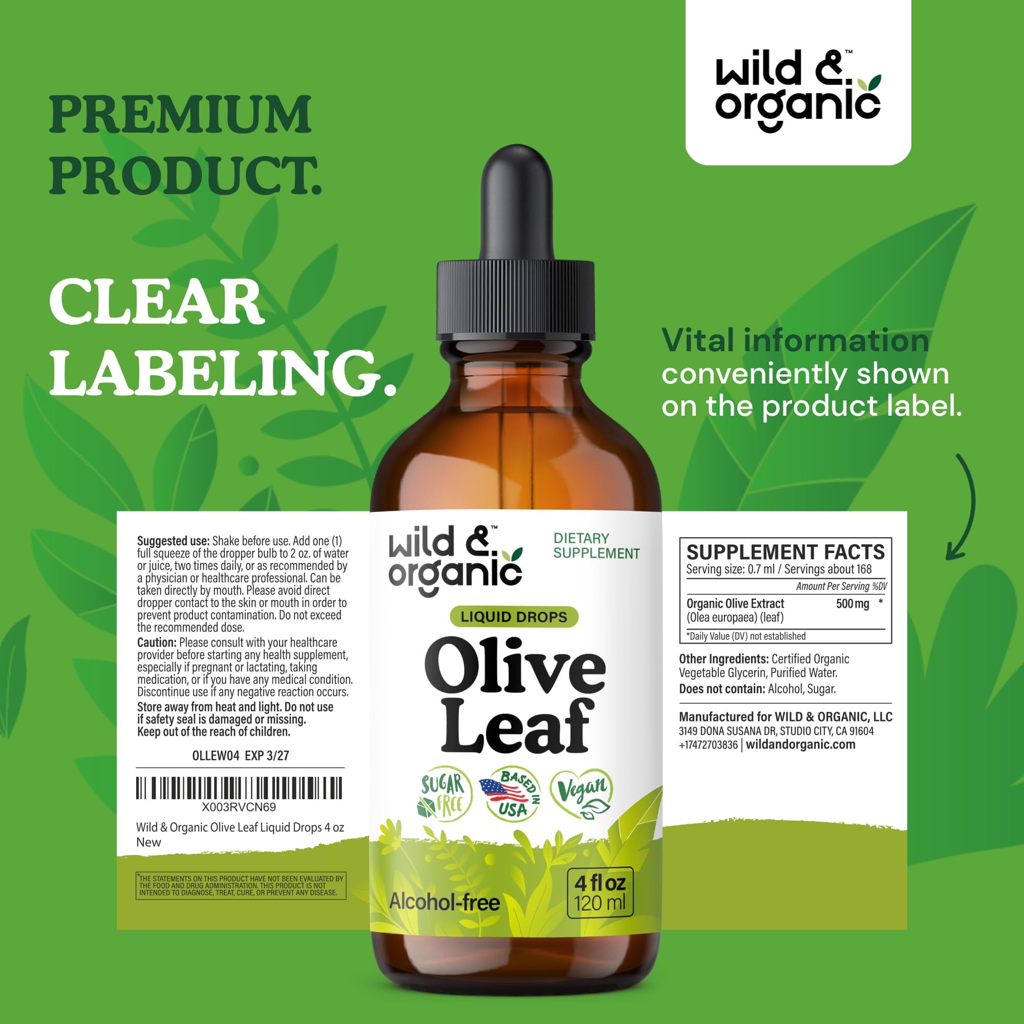 Wild & Organic olive leaf extract bottle on kitchen counter supports daily wellness ritual