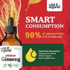 Liquid ginseng extract in glass with label visible