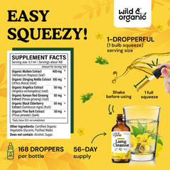 Vegan, GMO-free label highlights clean herbal formula for the lung drops.