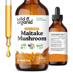 Wild & Organic Maitake tincture bottle for daily wellness.
