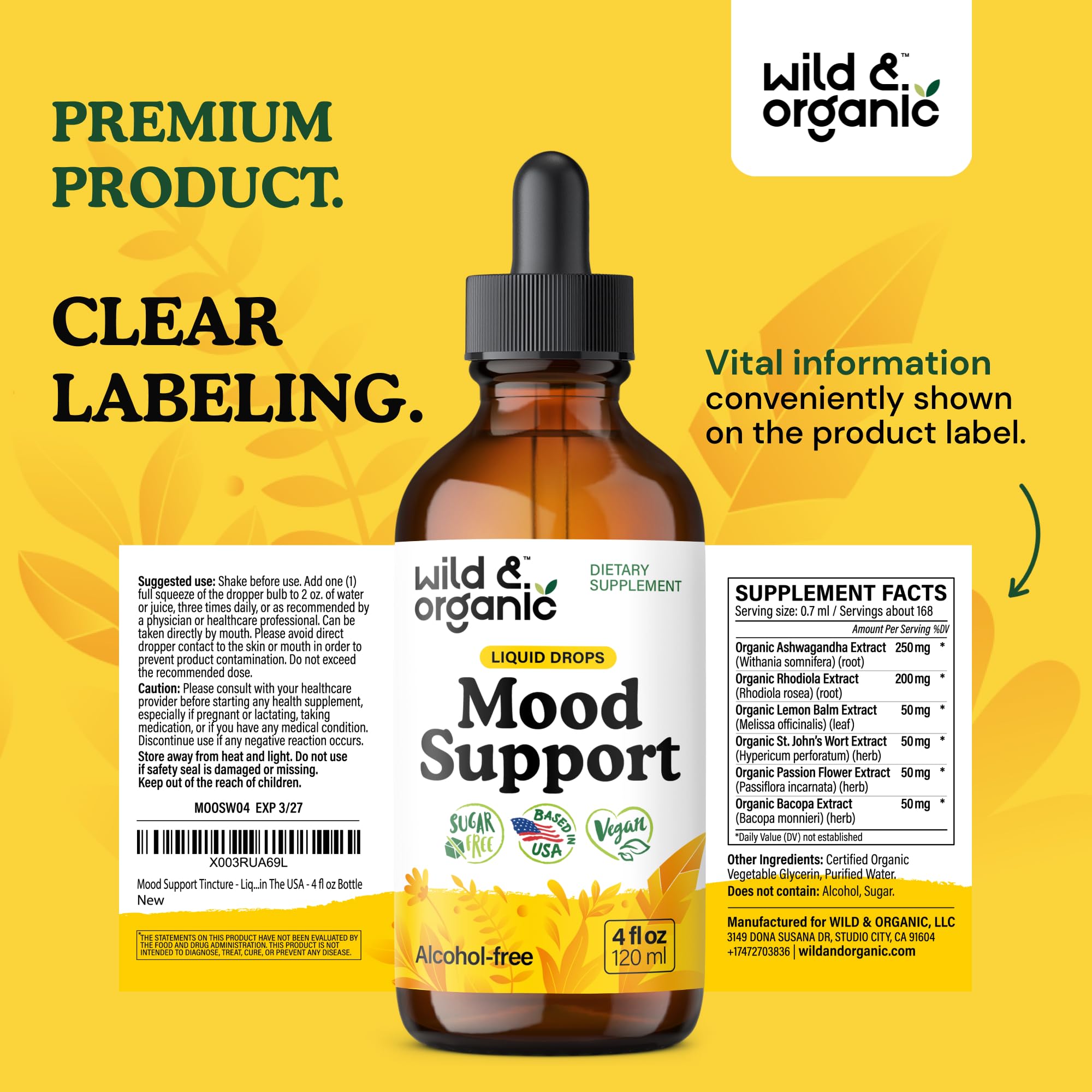 Wild and Organic mood-support drops for daily routine.