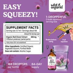 Wild & Organic Red Clover Drops dropper ready for daily use.