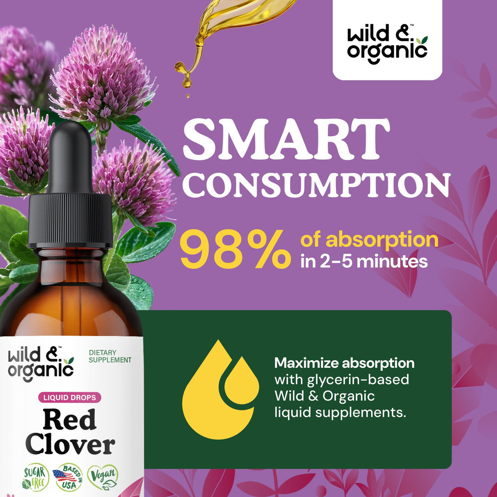 Label close-up highlighting vegan, GMO-free Wild & Organic Drops.
