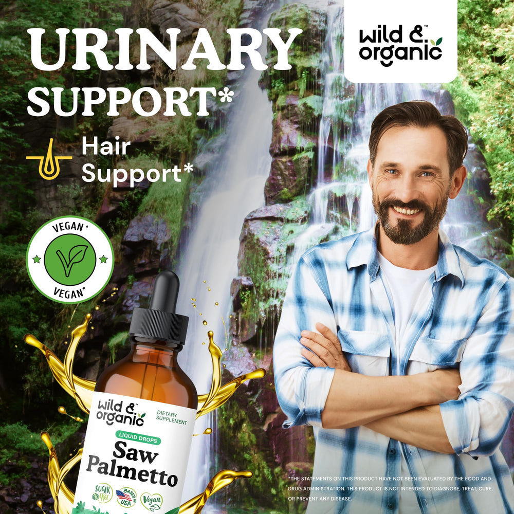 Dropper-ready Wild & Organic Saw Palmetto Tincture for convenient use.