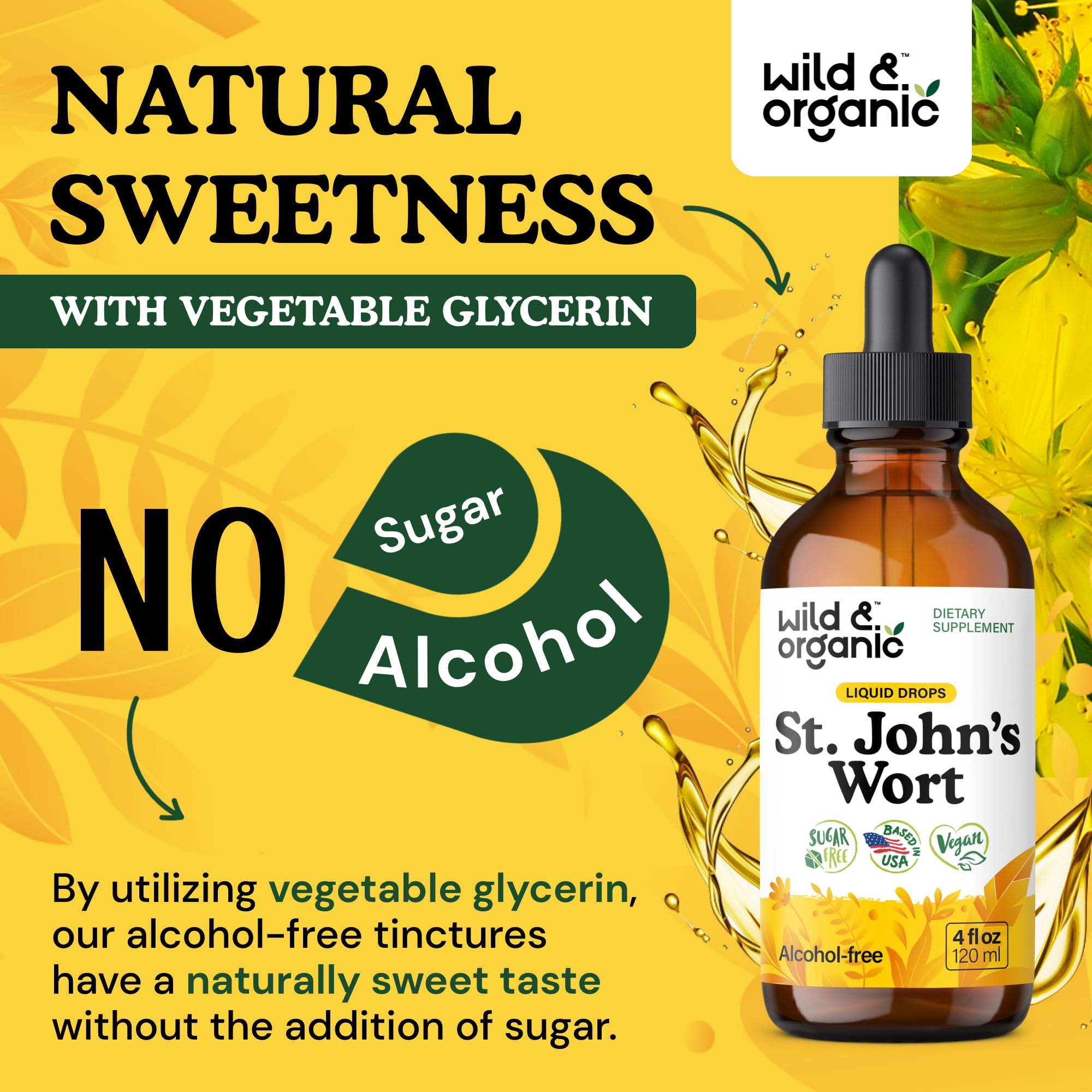 Wild & Organic tincture ingredients panel highlights vegan ingredients