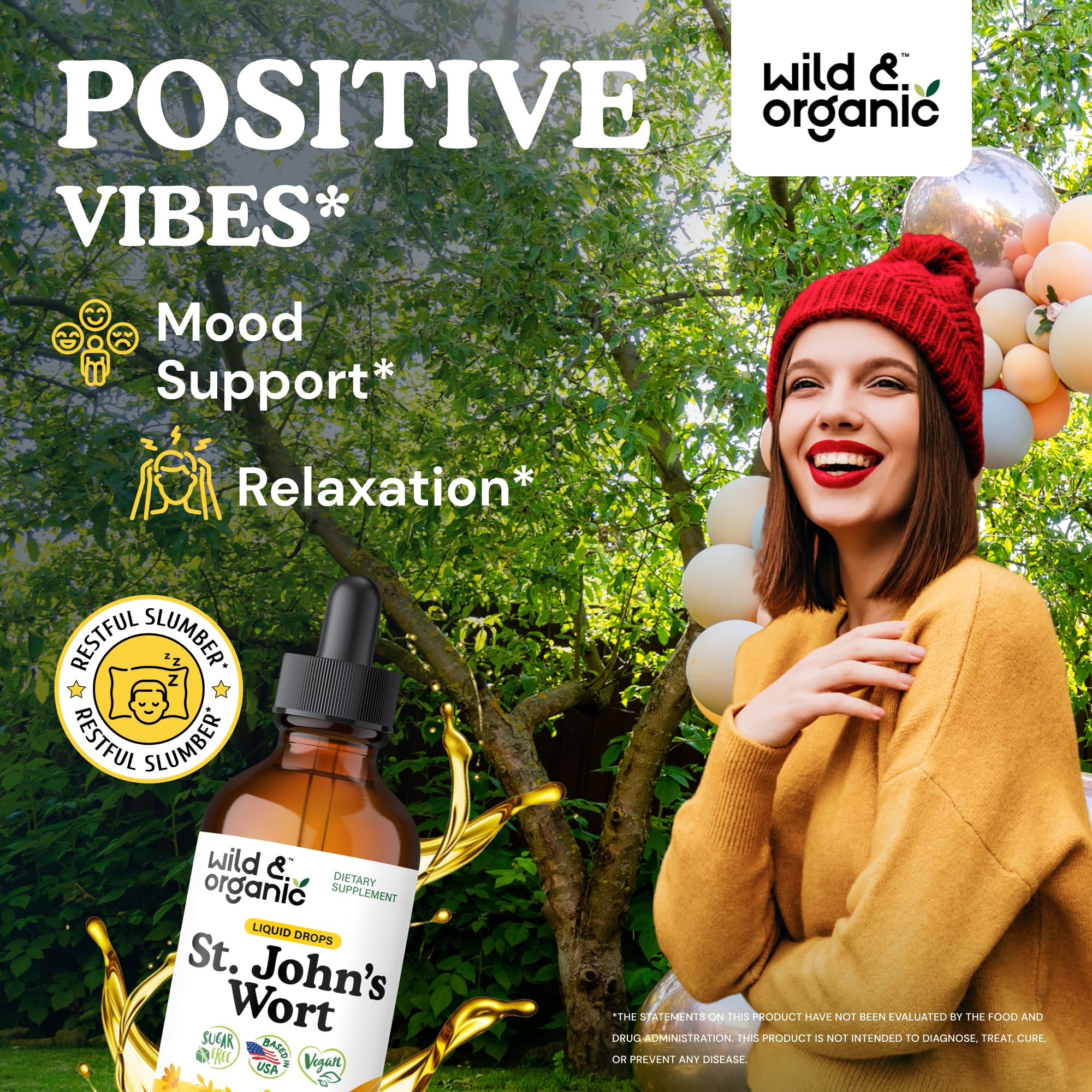 Wild & Organic tincture label close-up highlighting vegan and alcohol-free formula