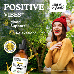 Wild & Organic tincture label close-up highlighting vegan and alcohol-free formula