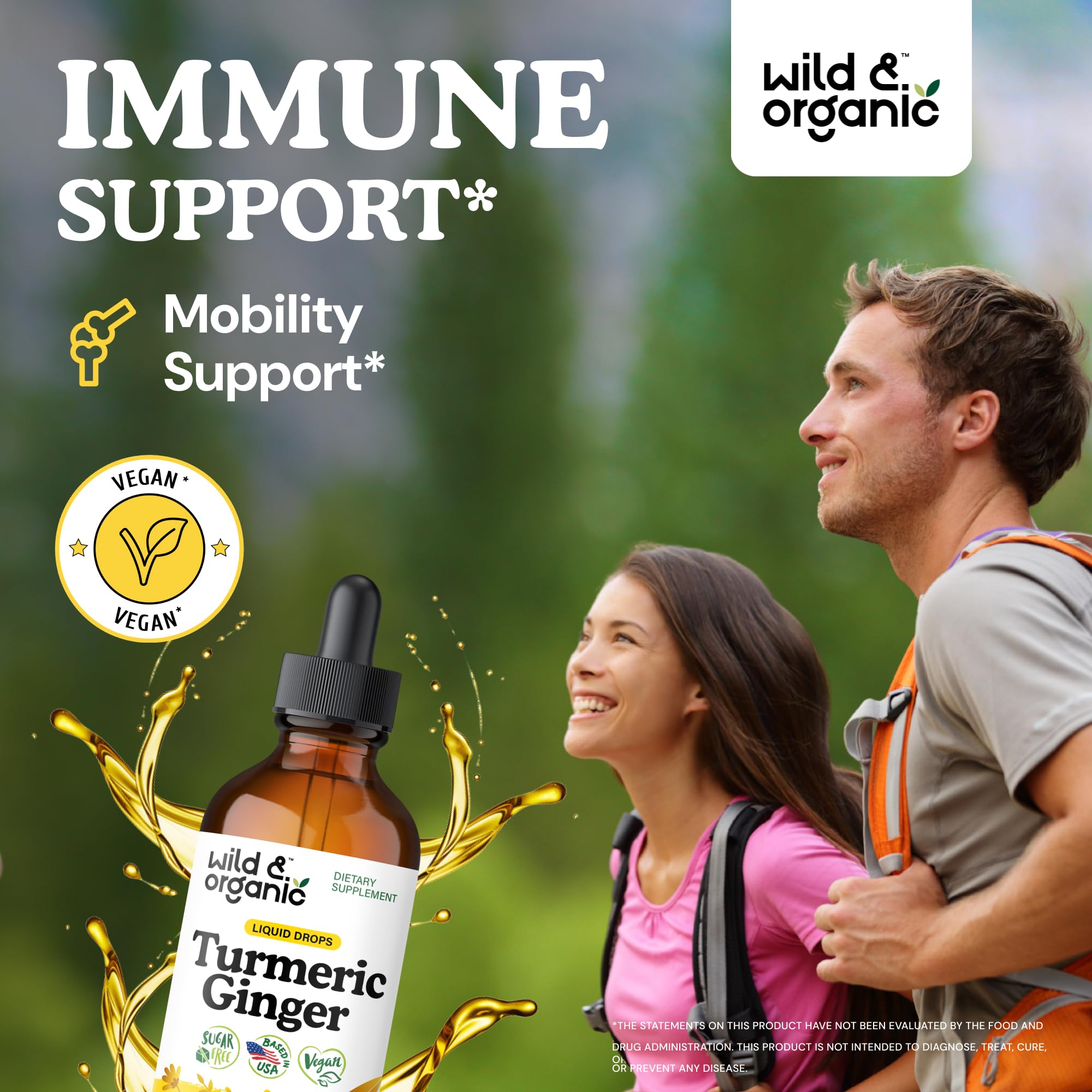 Wild & Organic Turmeric and Ginger Drops dropper ready for daily supplementation.