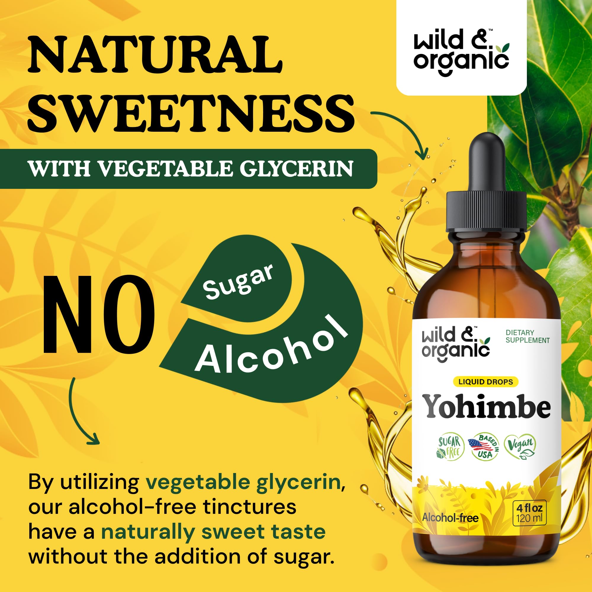 Wild and Organic Yohimbe amber bottle protects sensitive tincture ingredients.