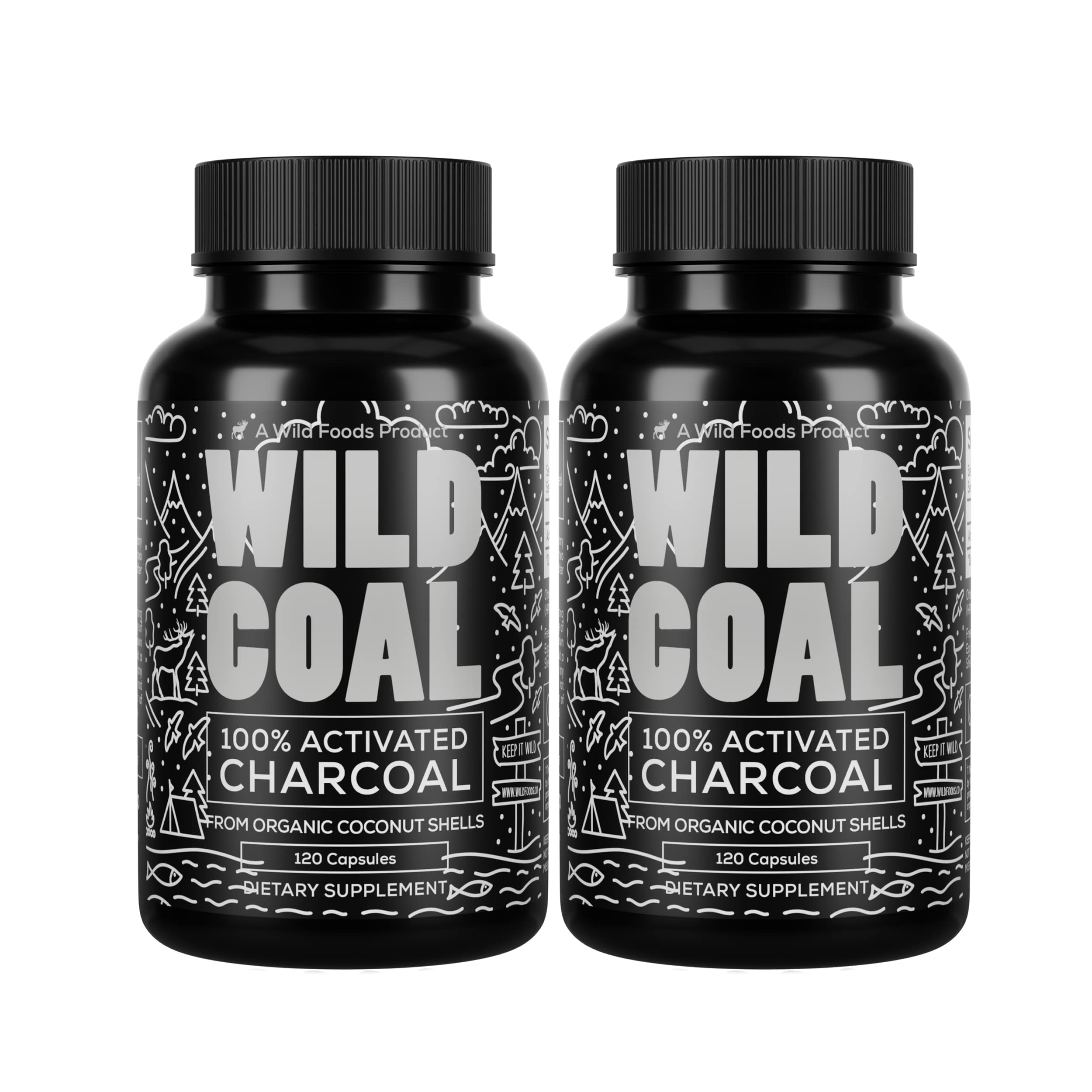 Wild Foods Activated Charcoal bottle front view for digestive support