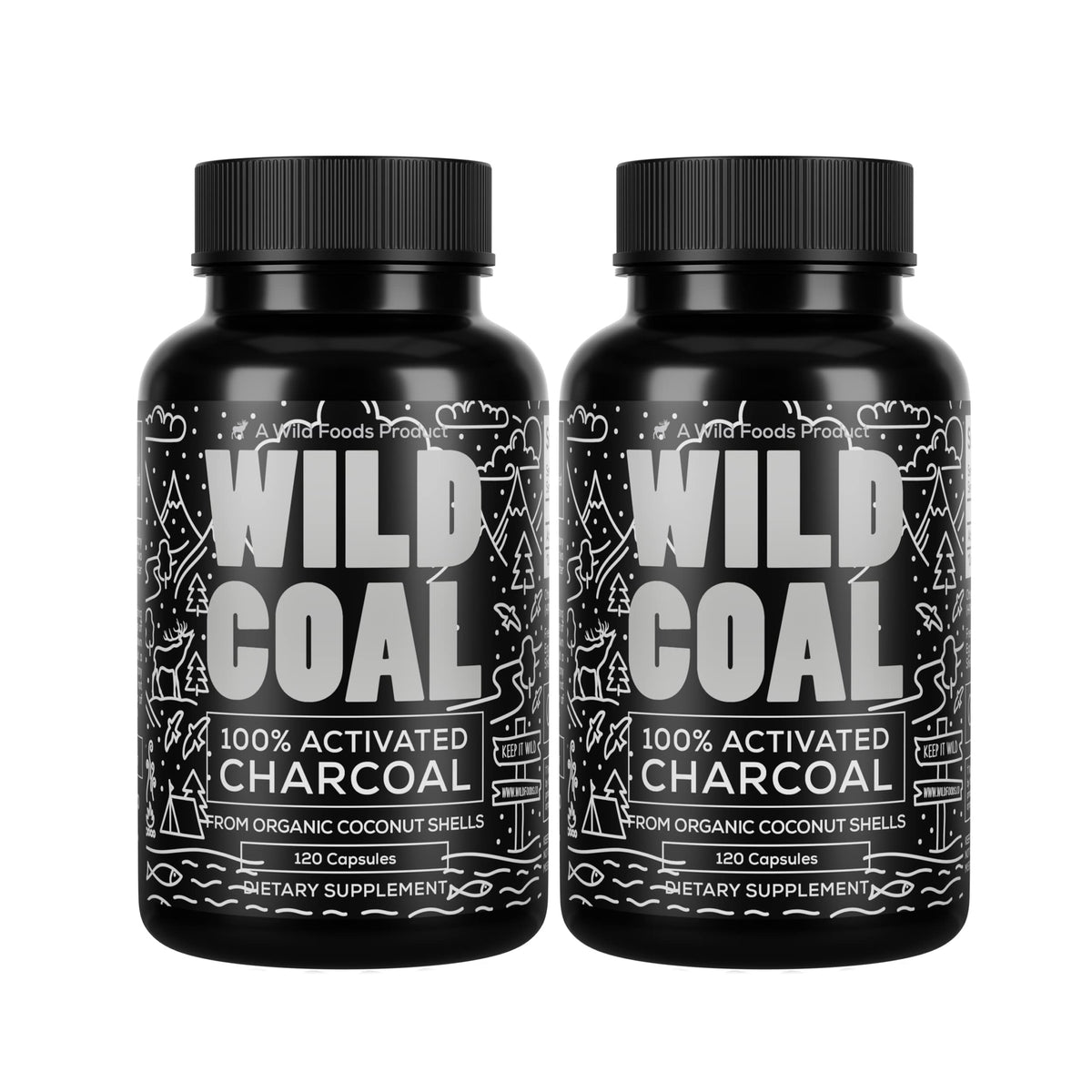 Wild Foods Activated Charcoal bottle front view for digestive support