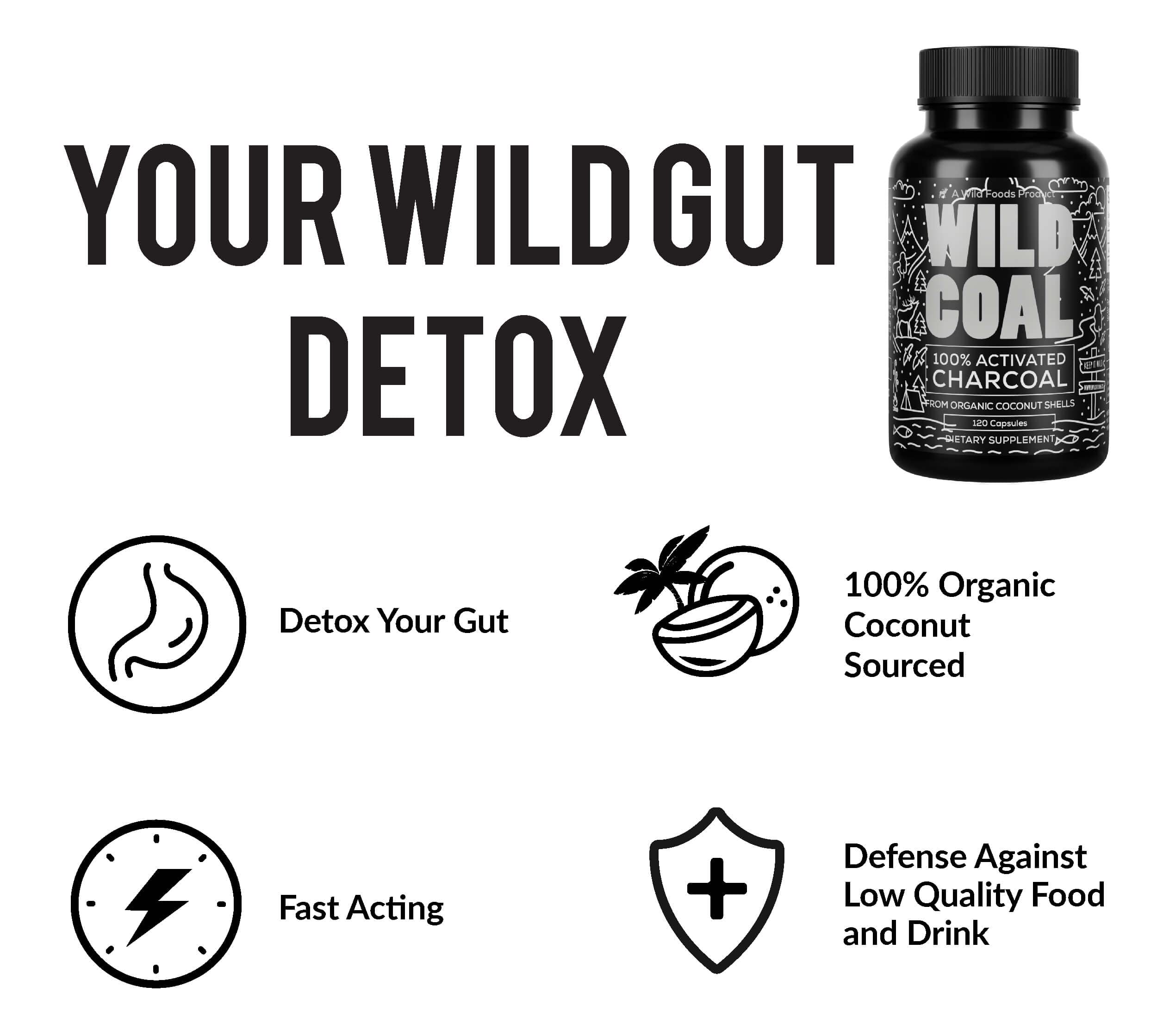Wild Foods Activated Charcoal capsules in hand for travel and convenience