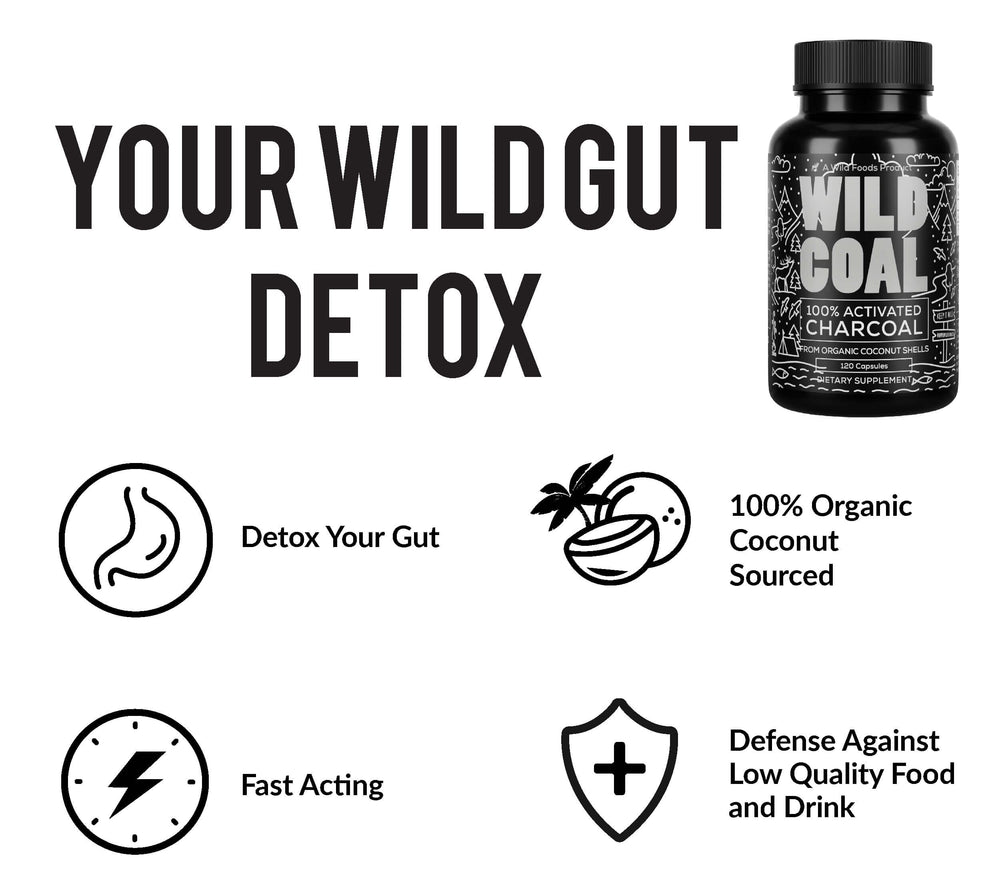 Wild Foods Activated Charcoal capsules in hand for travel and convenience