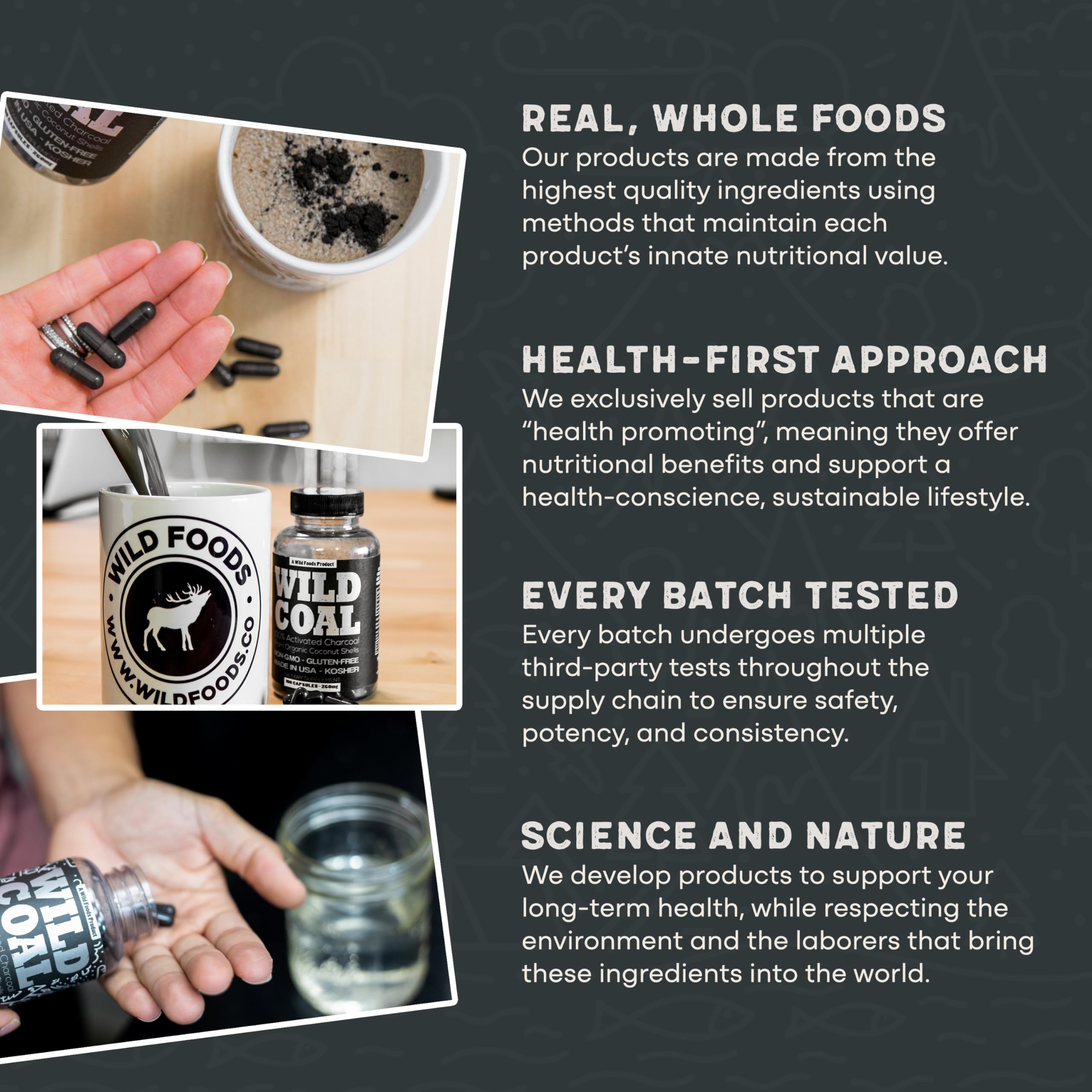 Wild Foods Activated Charcoal storage bottle on shelf for easy access