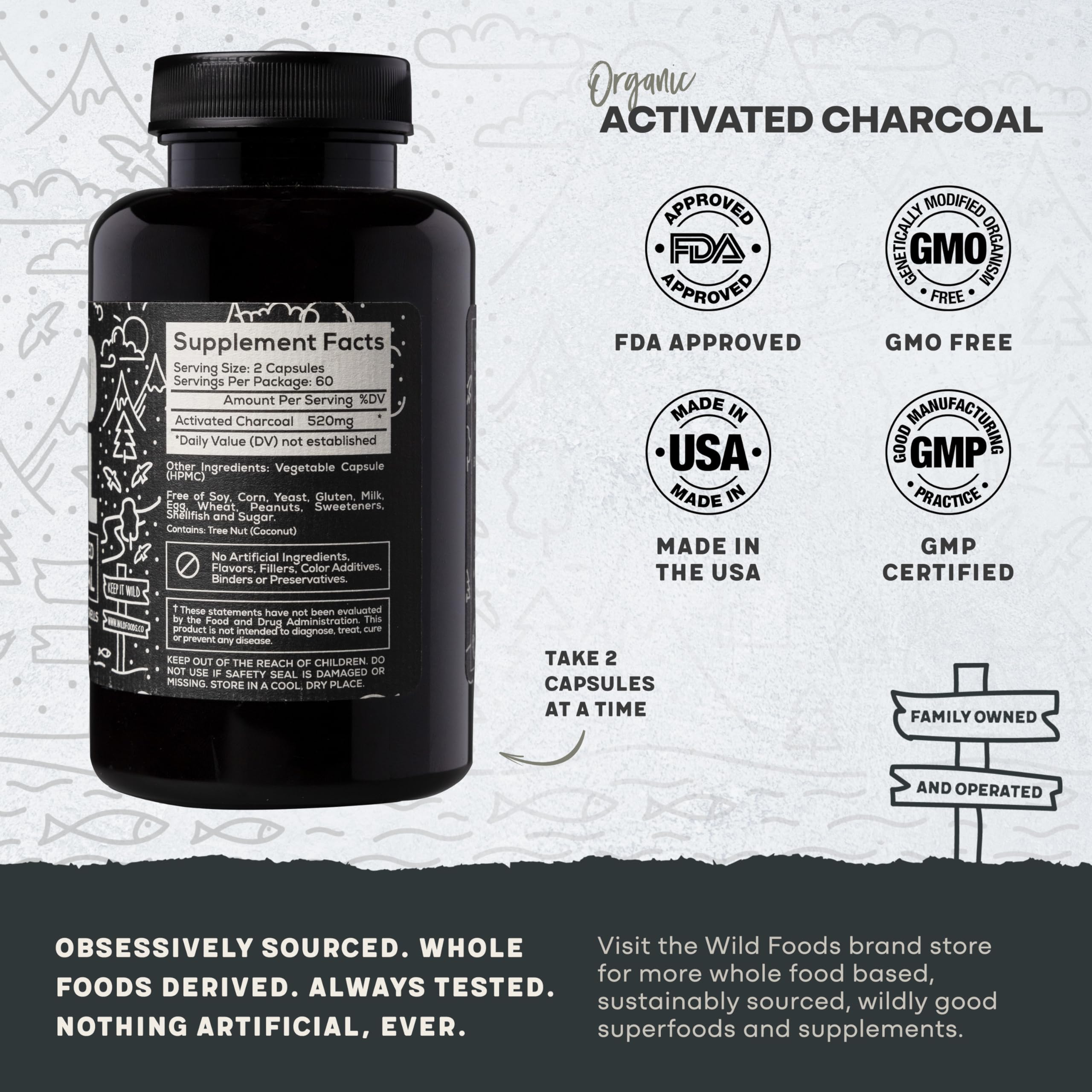 Lab-tested Wild Foods charcoal capsules ensure safety and high purity